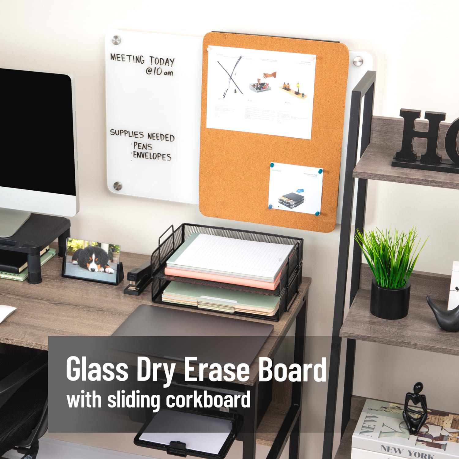 Mind Reader Wall-Mounted Glass Dry-Erase Board With Sliding Corkboard, 28in x 19-1/2in, White - Image 4