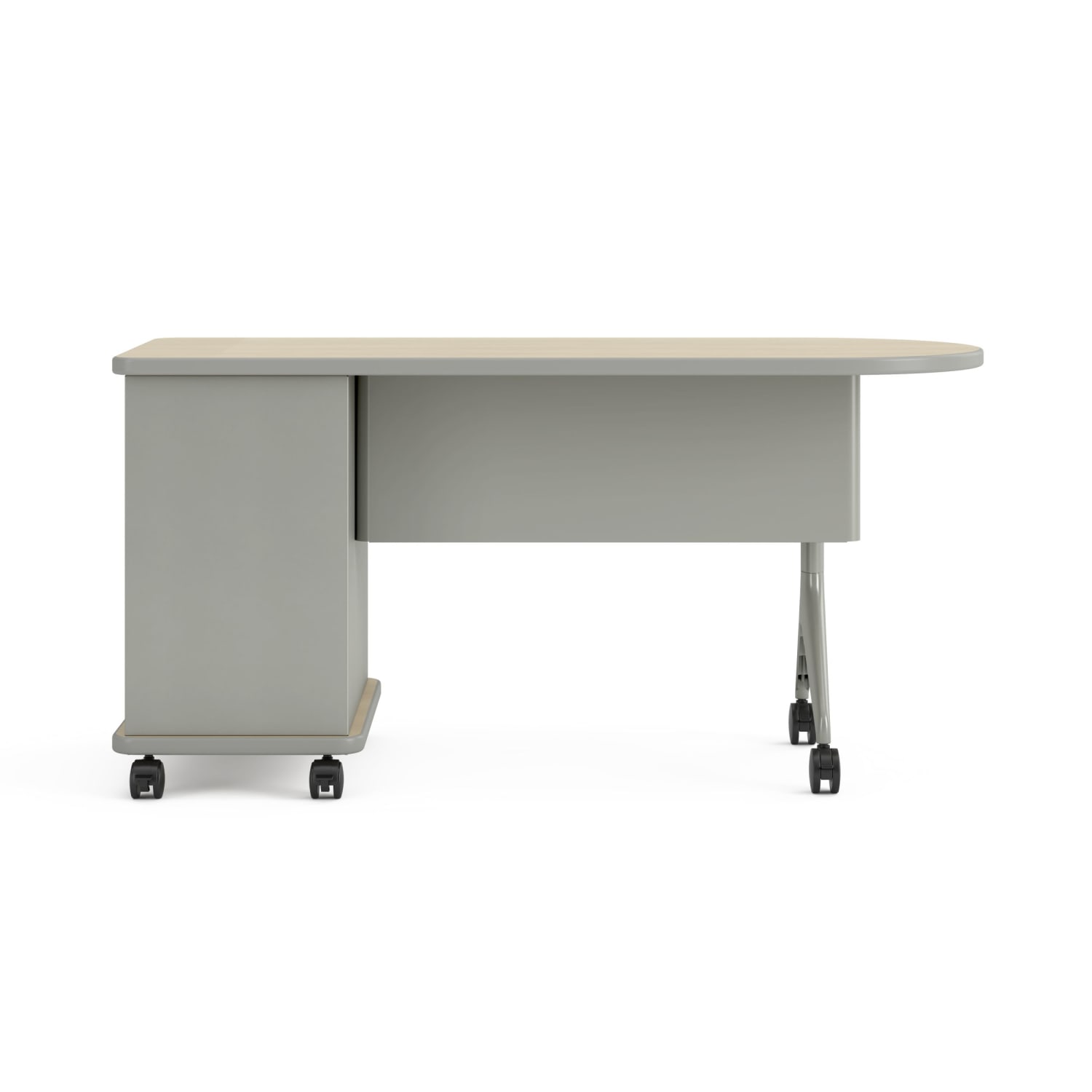 HON SmartLink Single Pedestal Mobile Workstation Teacher Desk With Modesty Panel, 30inH x 60inW x 24inD, Phantom Ecru/Platinum Metallic - Image 3