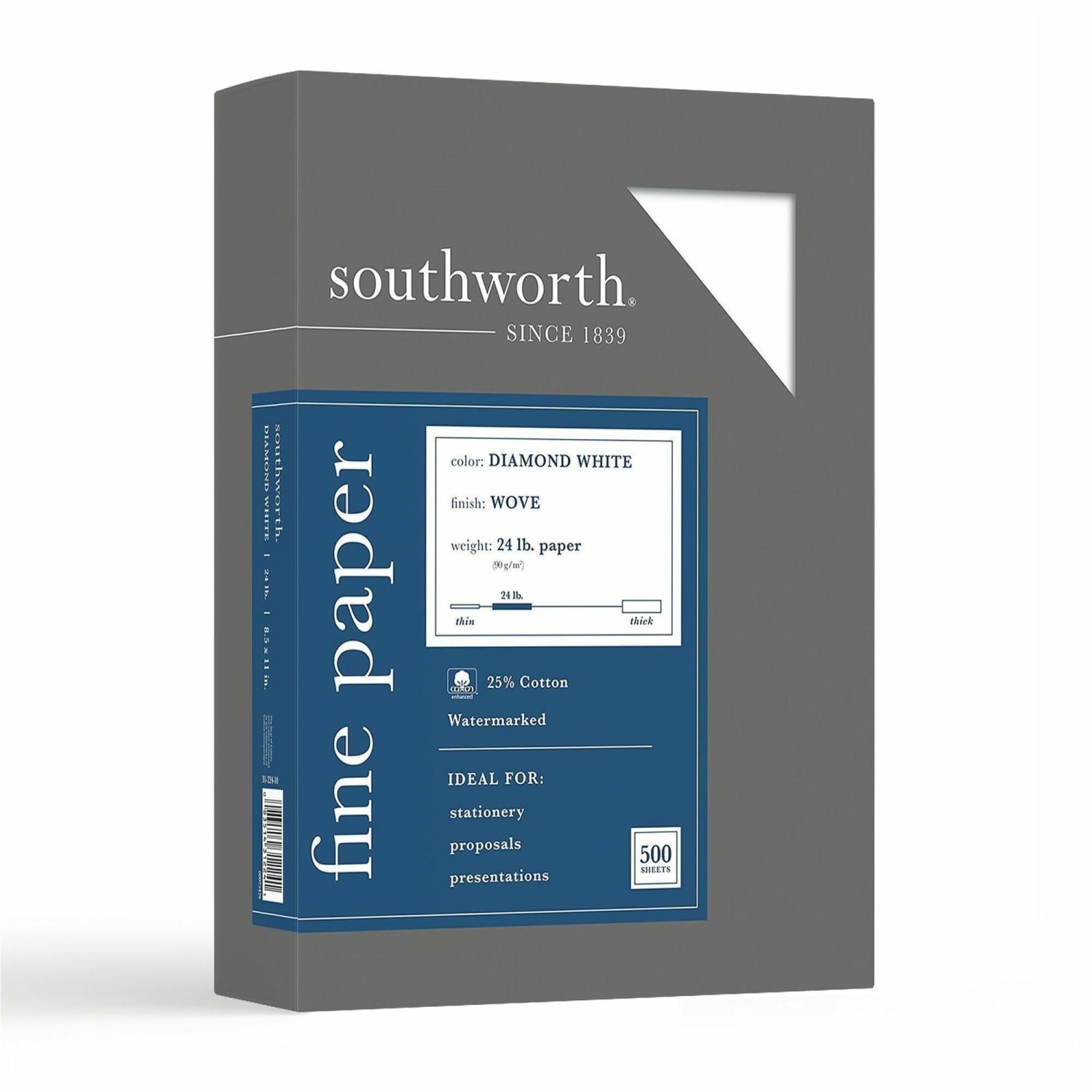 Southworth Diamond White 25% Cotton Business Paper, 8 1/2in x 11in, 24 Lb, White, Box Of 500 - Image 6