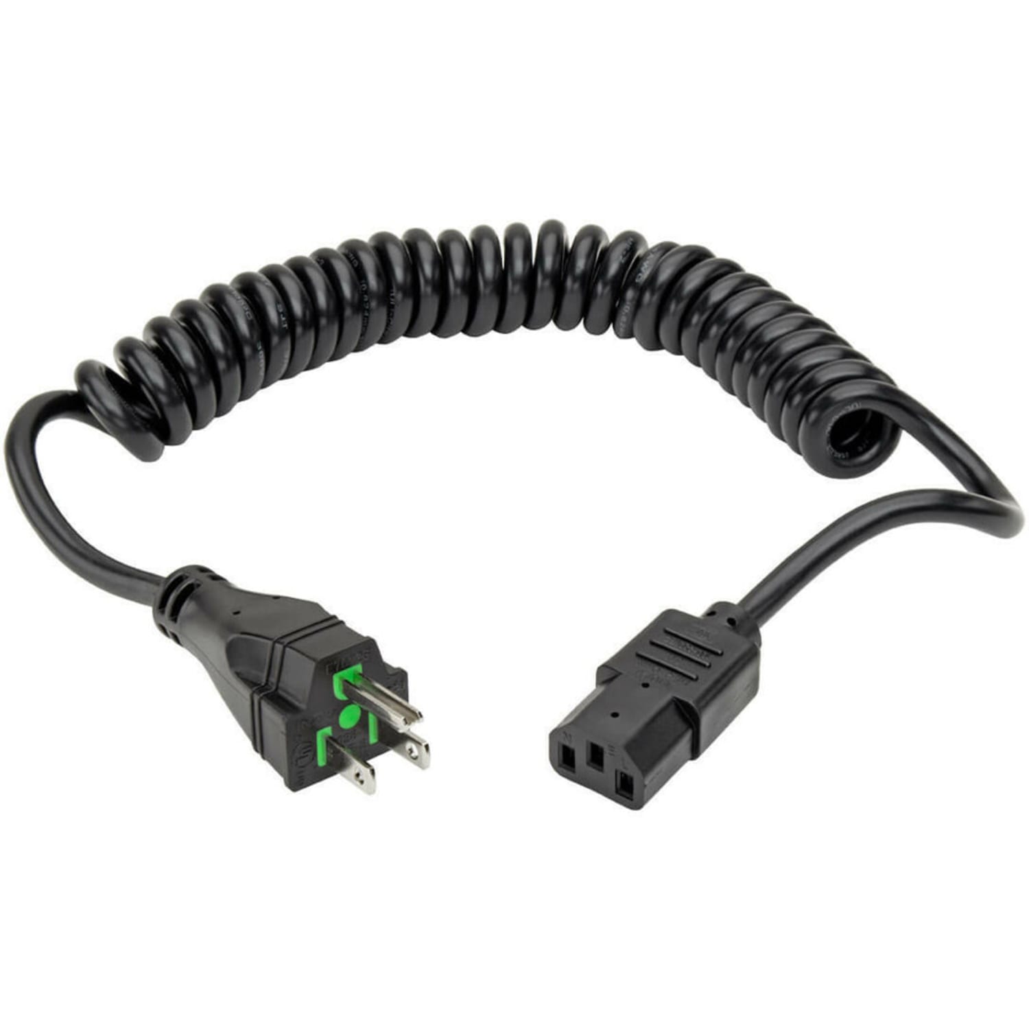 Eaton Tripp Lite Series Hospital-Grade Power Cord, NEMA 5-15P to C13 - Green Dot, 10A, 125V, 18 AWG, 8 ft. (2.43 m) Coiled Cord, Black - P006C08HG10 - Image 3
