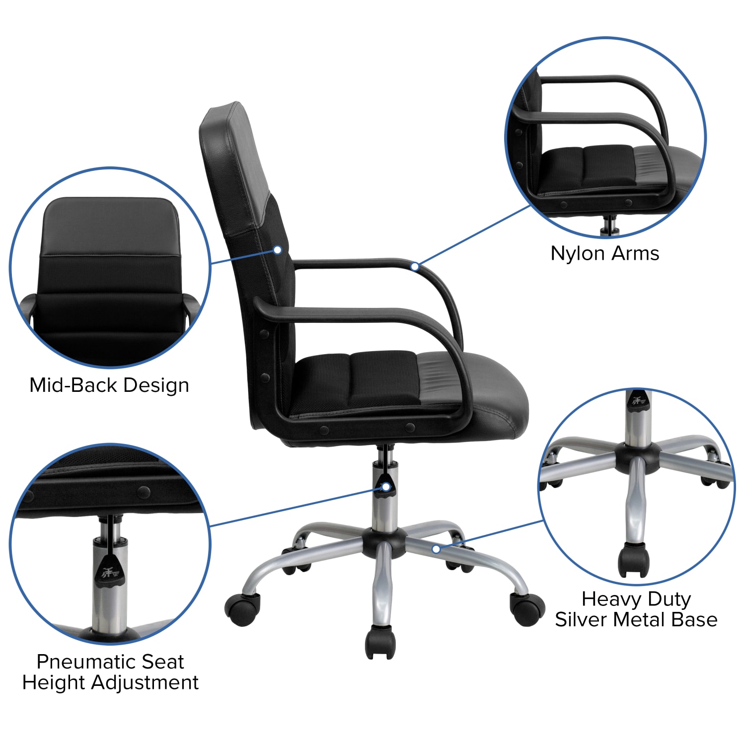 Flash Furniture LeatherSoft™ Faux LeatherMesh MidBack Task Chair Black PopularChairscom Flash Furniture LeatherSoft™ Faux LeatherMesh Mid Back Task Chair Black PopularChairscom