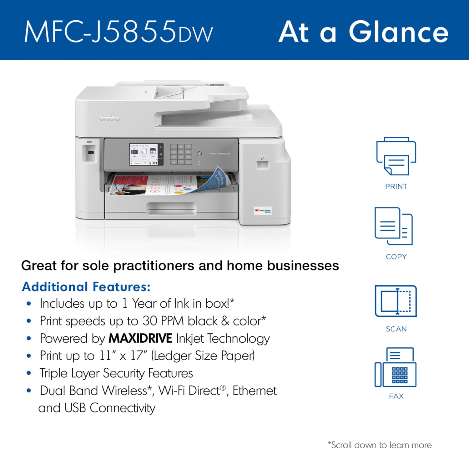 Brother MFC-J5855DW INKvestment Color Inkjet All-In-One Printer with Up To 1 Year Of Ink In-Box(1) - Image 3