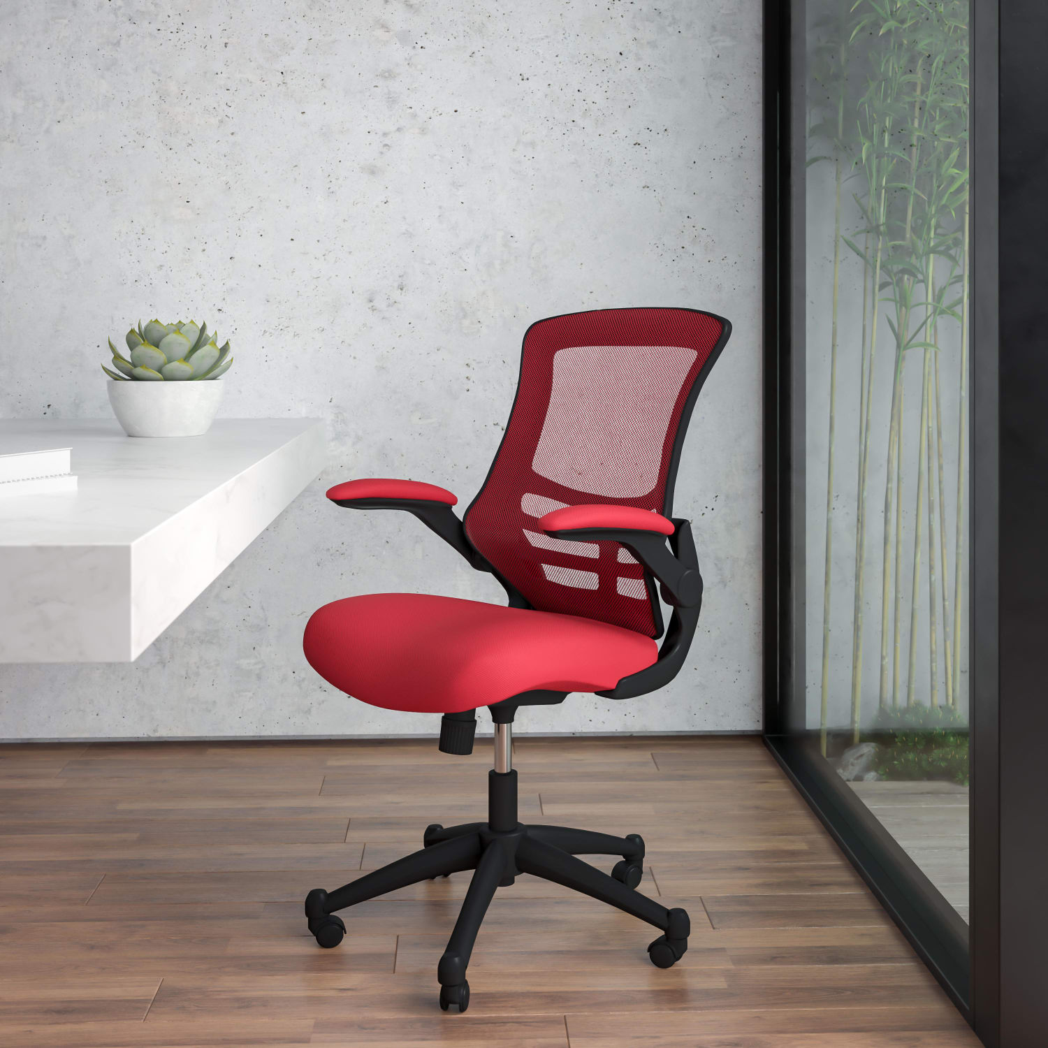 Flash Furniture Mesh Mid Back Swivel Task Chair With Flip Up Arms RedBlack PopularChairscom