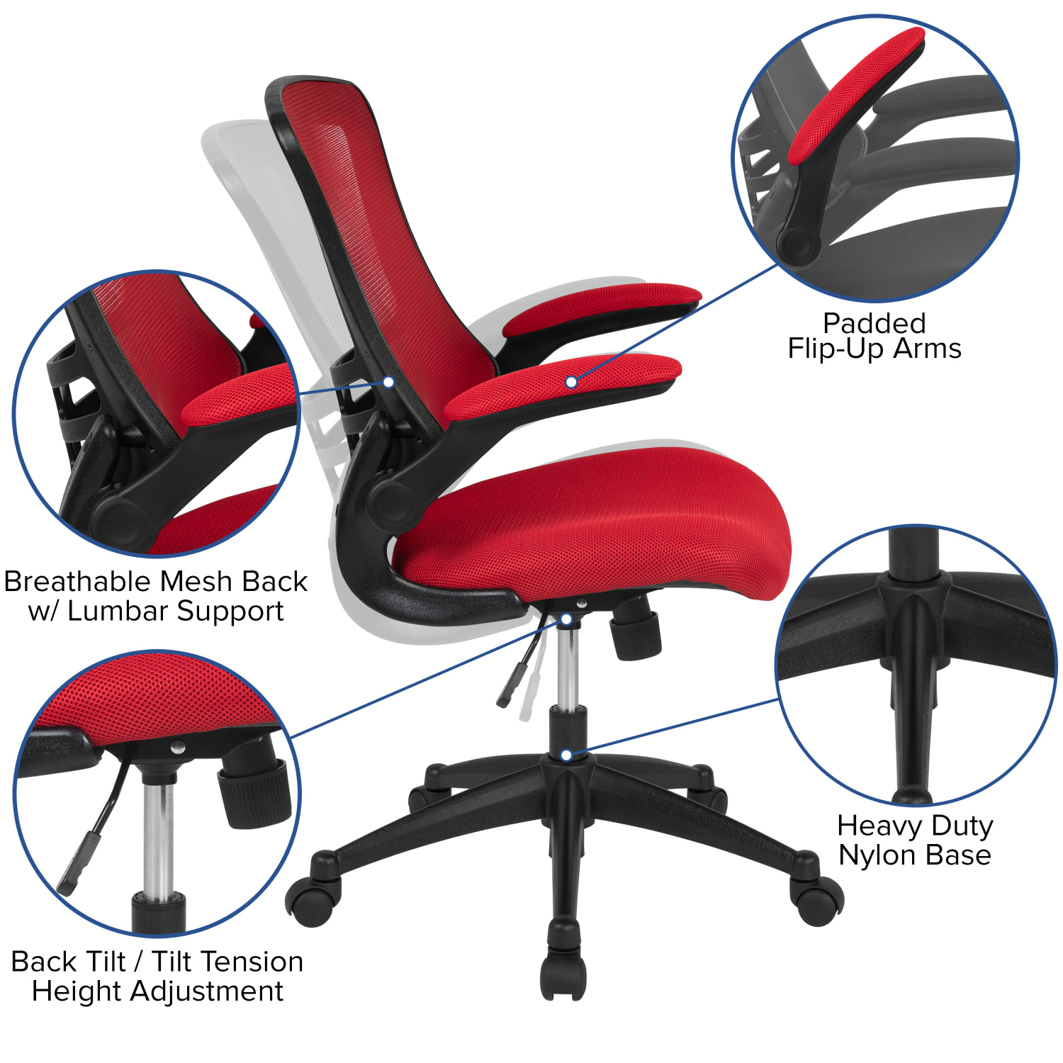 Flash Furniture Mesh Mid Back Swivel Task Chair With Flip Up Arms RedBlack PopularChairscom