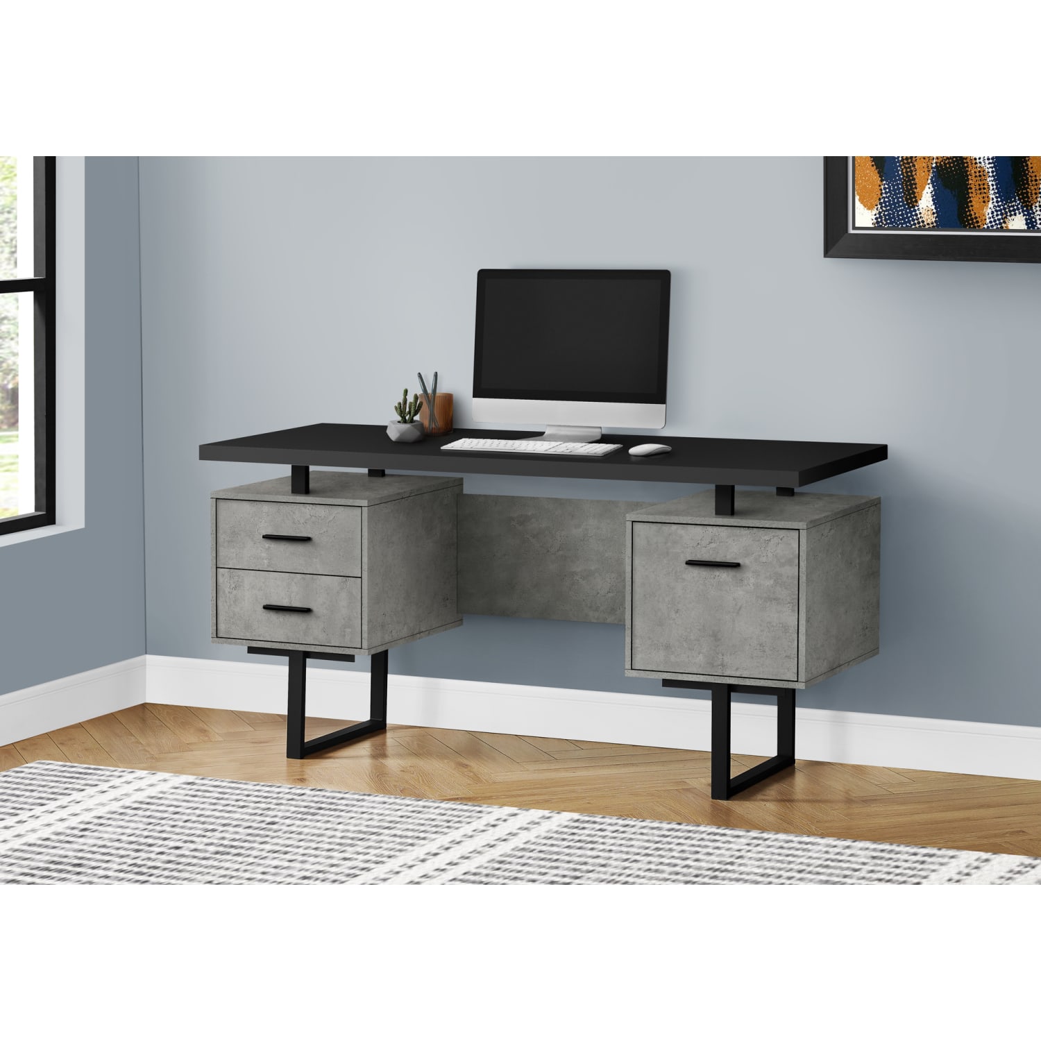 Monarch Specialties Violet 60inW Computer Desk, Black/Gray - Image 3