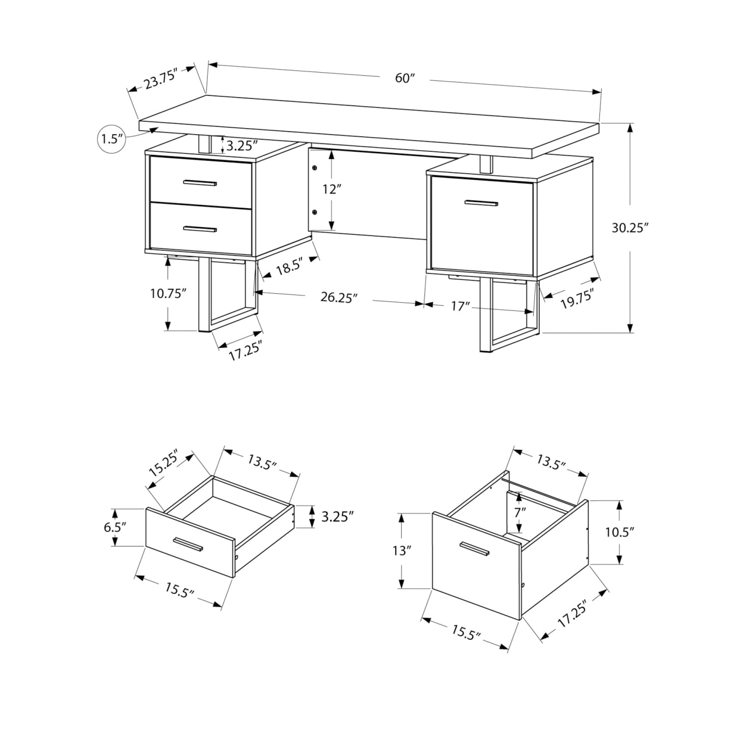 Monarch Specialties Violet 60inW Computer Desk, Black/Gray - Image 6