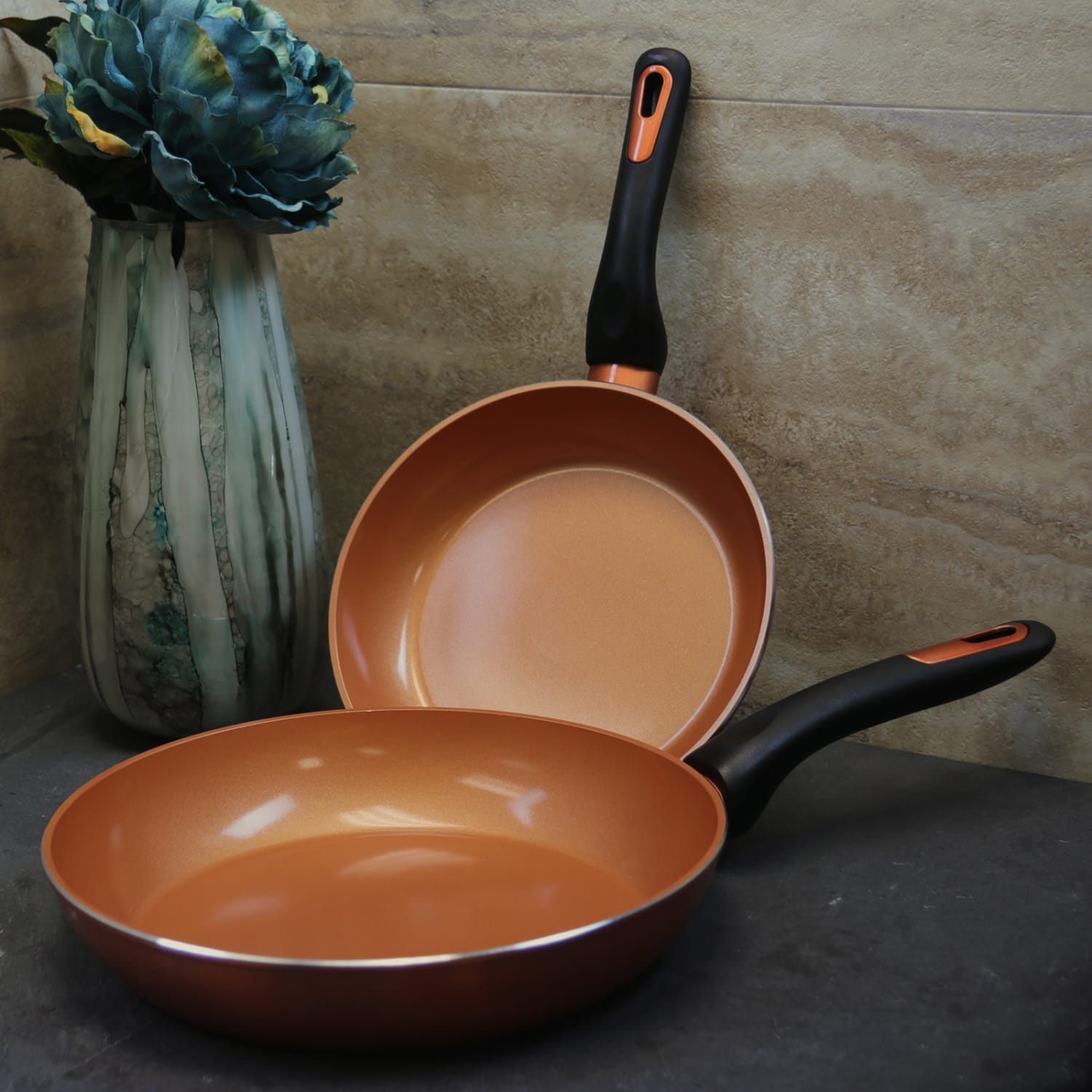 Gibson Home Hummington 2-Piece Aluminum Non-Stick Frying Pan Set, Copper - Image 4