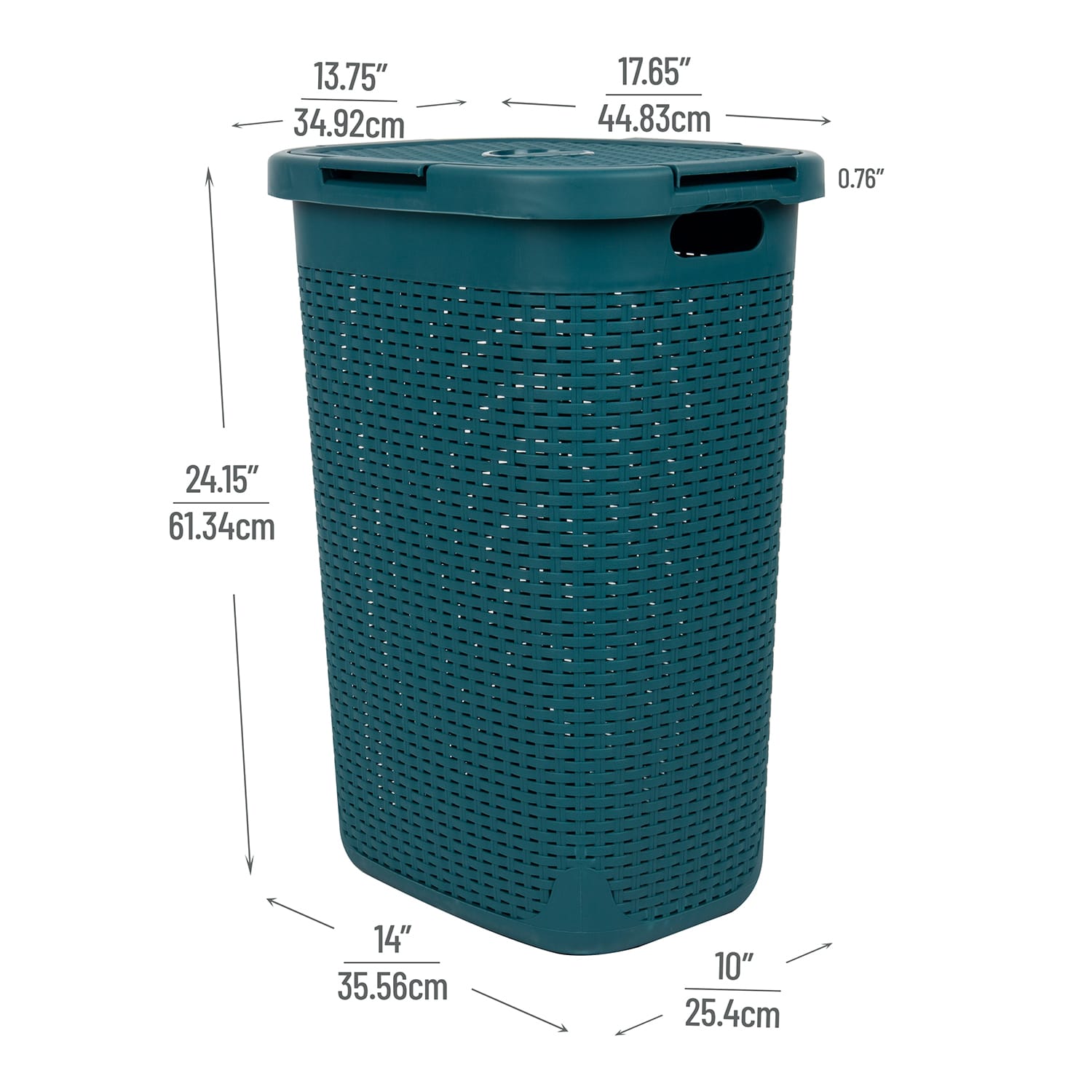 Mind Reader 60L Slim Laundry Hamper Clothes Basket with Lid, 24-3/20inH x 13-3/4inW x 17-13/20inL, Blue - Image 4