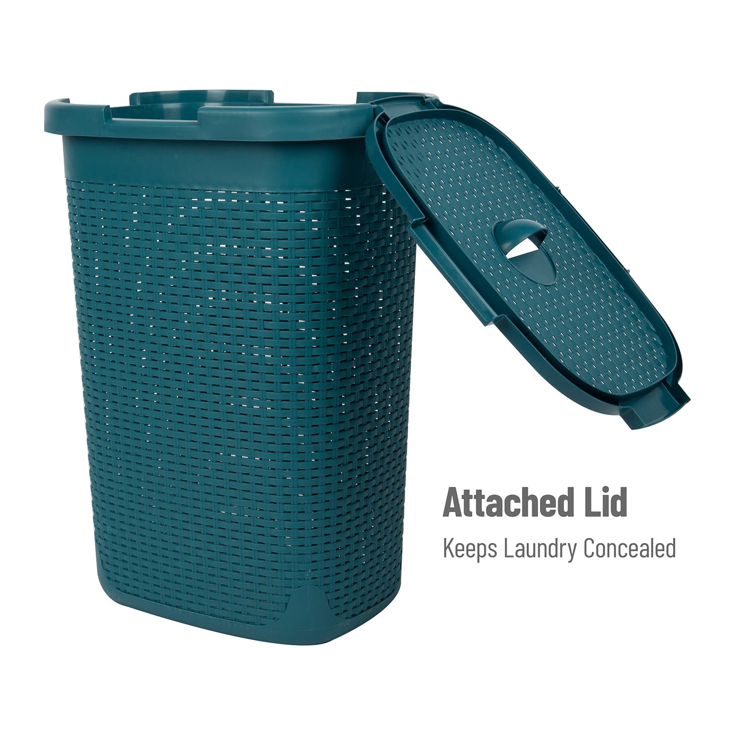 Mind Reader 60L Slim Laundry Hamper Clothes Basket with Lid, 24-3/20inH x 13-3/4inW x 17-13/20inL, Blue - Image 6