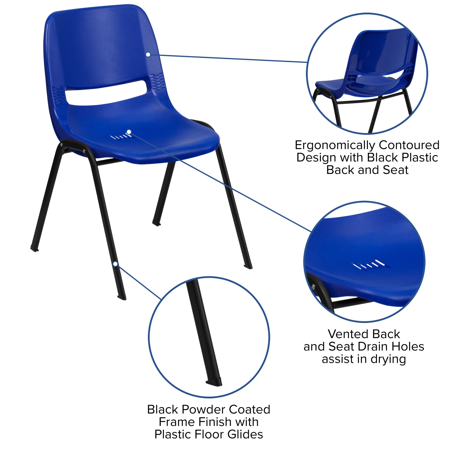 Flash Furniture HERCULES Series Ergonomic Shell Stack Chair, Blue/Black - Image 6