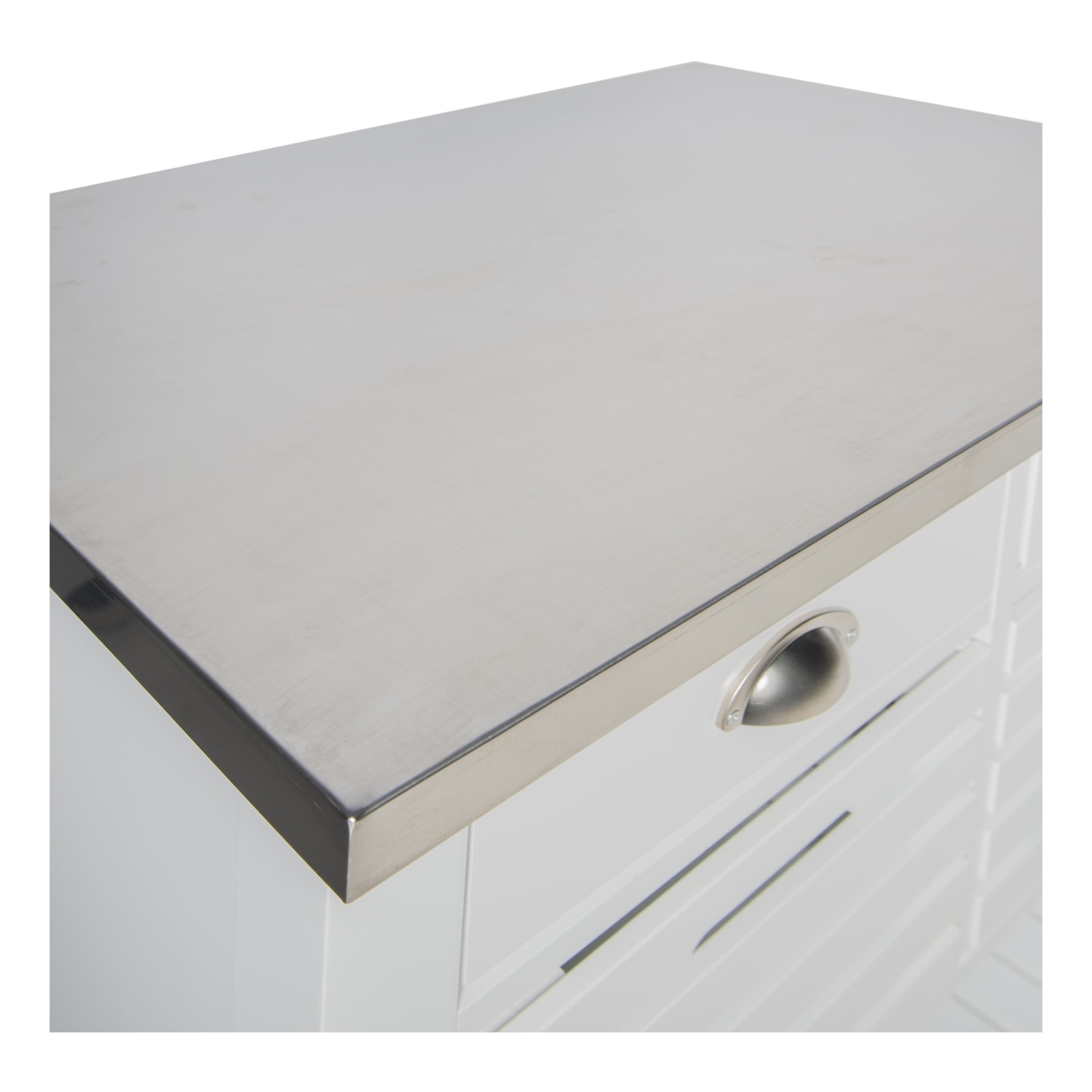 Linon Sherwood Kitchen Cart, 36-1/4inH x 30inW x 22inD, White/Stainless Steel - Image 6