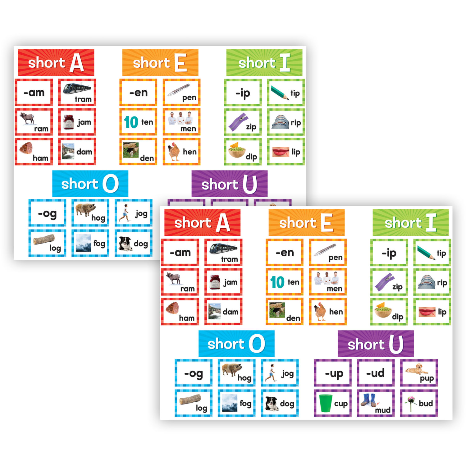 Teacher Created Resources Short Vowels Pocket Chart Cards, 205 Pieces Per Pack, Set Of 2 Packs