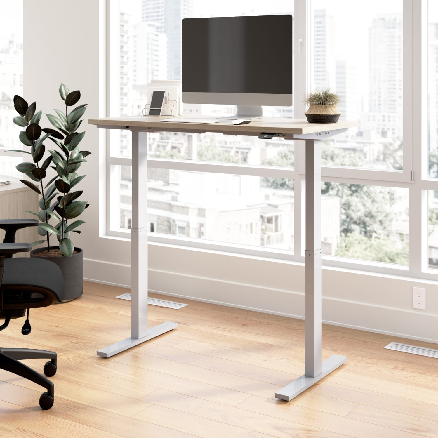 Bush Business Furniture Move 60 Series 48inW Height Adjustable Standing Desk, Natural Elm/Cool Gray Metallic, Standard Delivery - Image 3