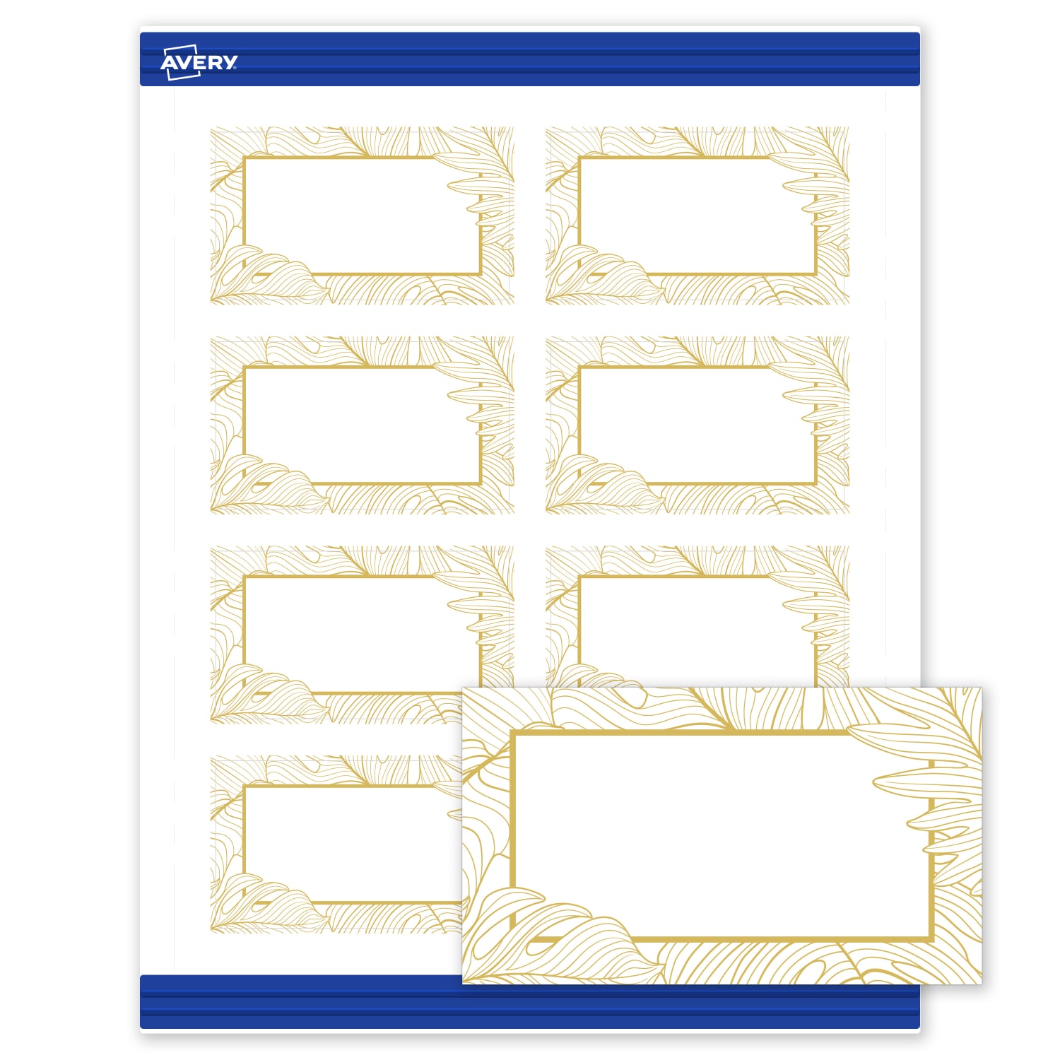 Avery Printable Cards With Sure Feed Technology, 2in x 3-1/2in, Matte White With Gold Florals, Pack Of 80 - Image 3