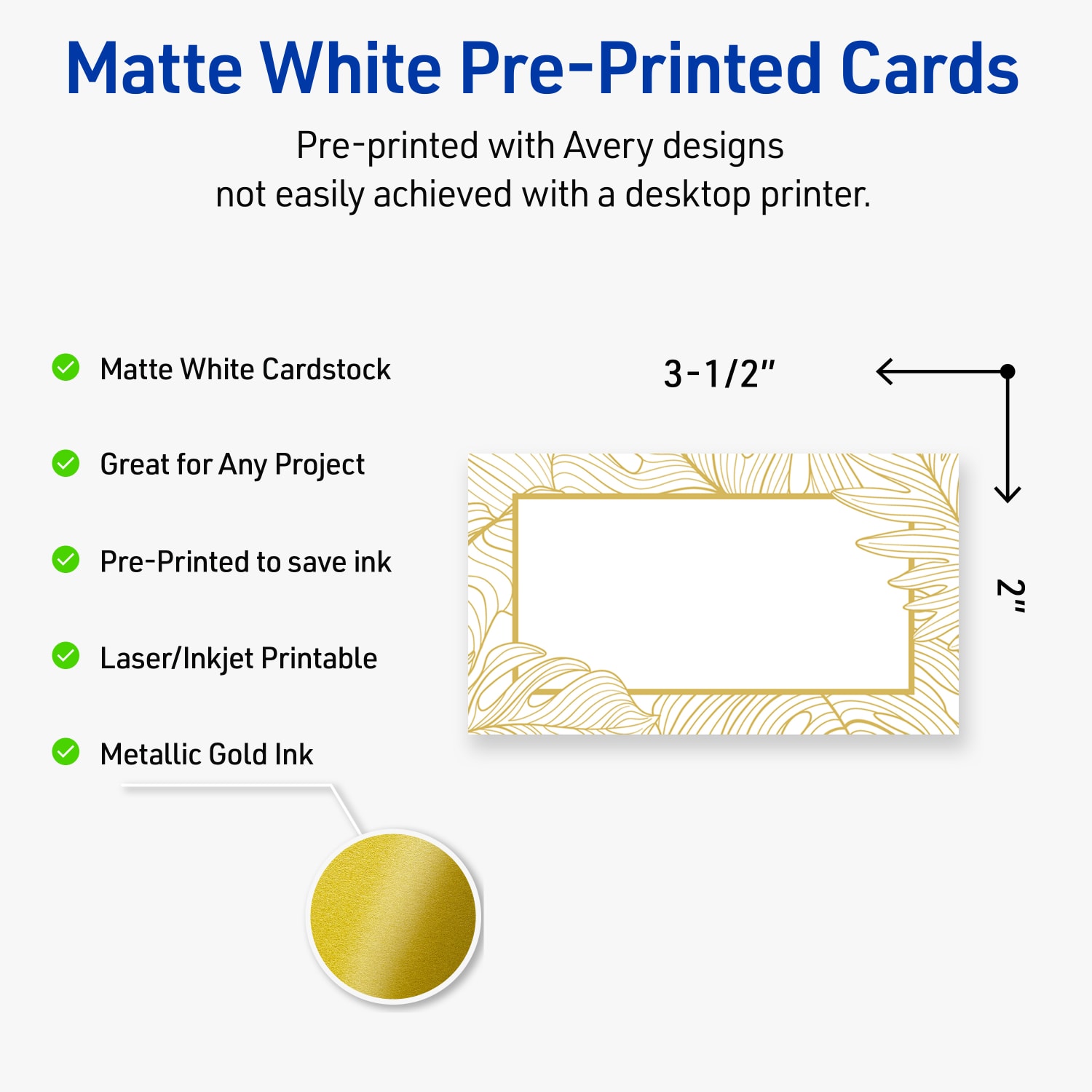 Avery Printable Cards With Sure Feed Technology, 2in x 3-1/2in, Matte White With Gold Florals, Pack Of 80 - Image 4