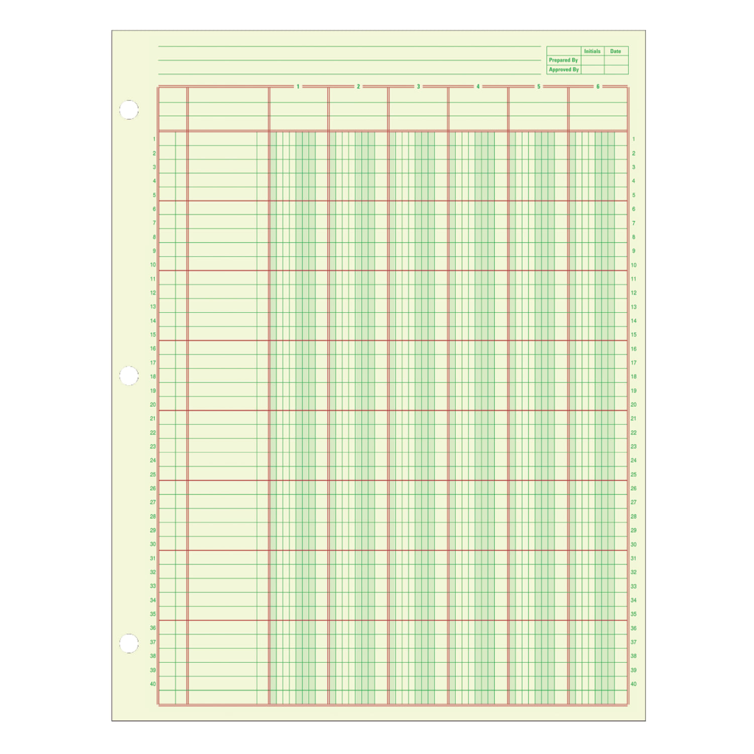 Adams Analysis Pad, 8 1/2in x 11in, 100 Pages (50 Sheets), 6 Columns, Green