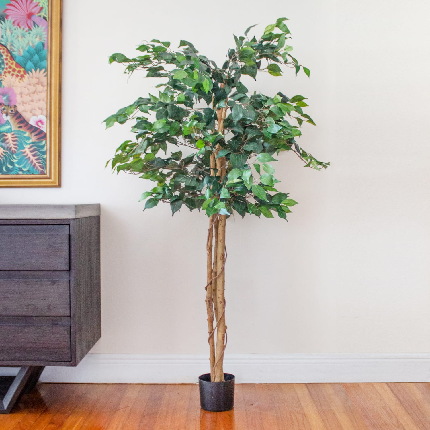 Nearly Natural 5ftH Artificial Ficus Tree With Pot, Green/Black - Image 5