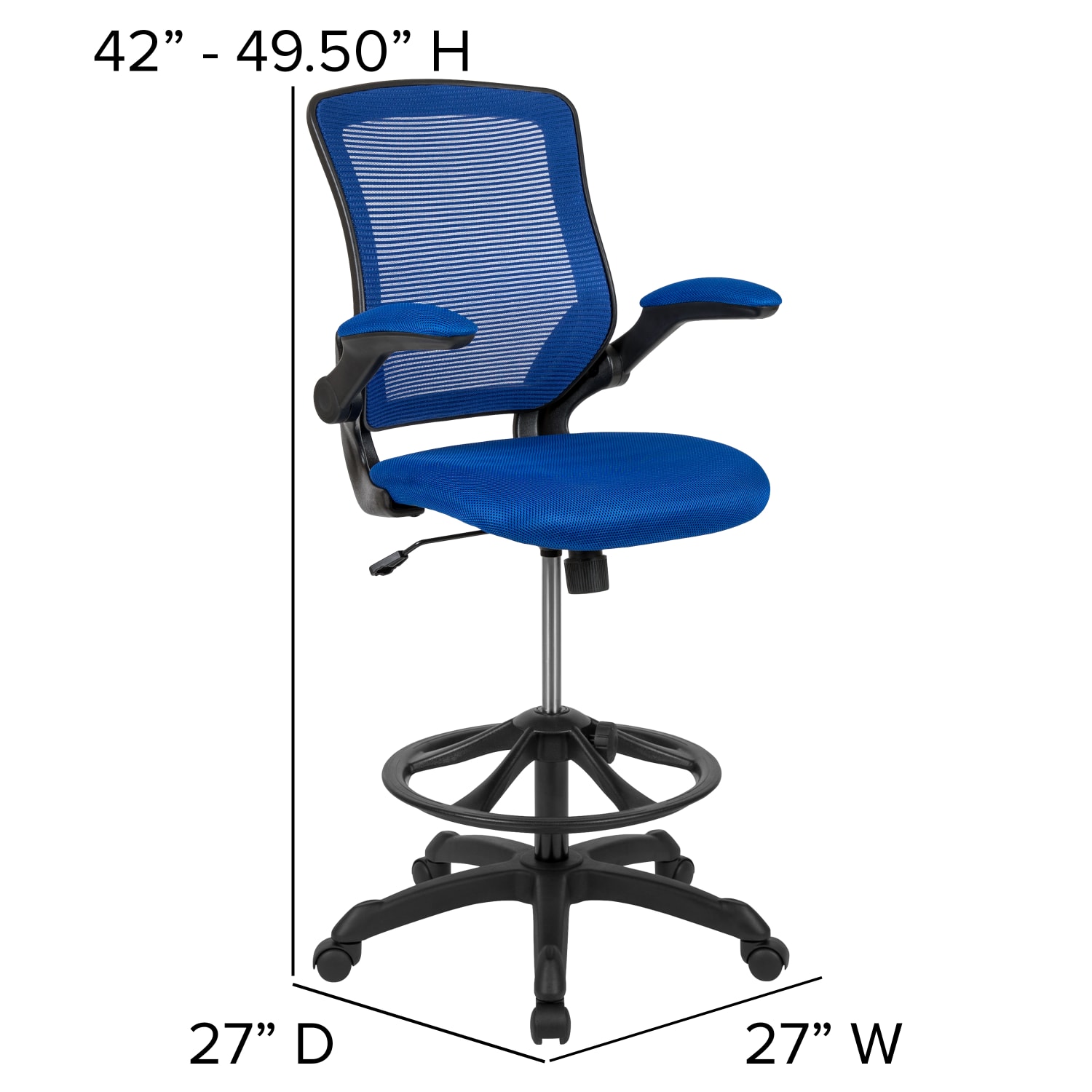 Flash Furniture Mid Back Mesh Ergonomic Drafting Chair with Adjustable Foot Ring and FlipUp Arms Blue PopularChairscom Flash Furniture Mid Back Mesh Ergonomic Drafting Chair with Adjustable Foot Ring and Flip Up Arms Blue PopularChairscom