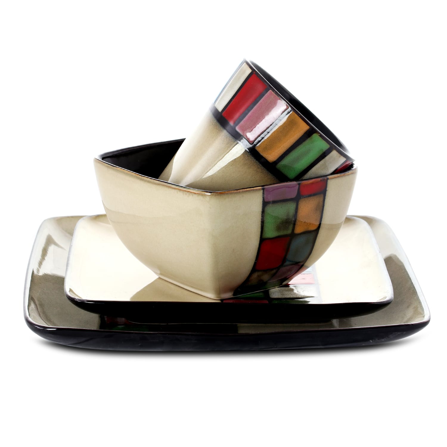 Elama 16-Piece Stoneware Dinnerware Set, Color Melange - Image 6