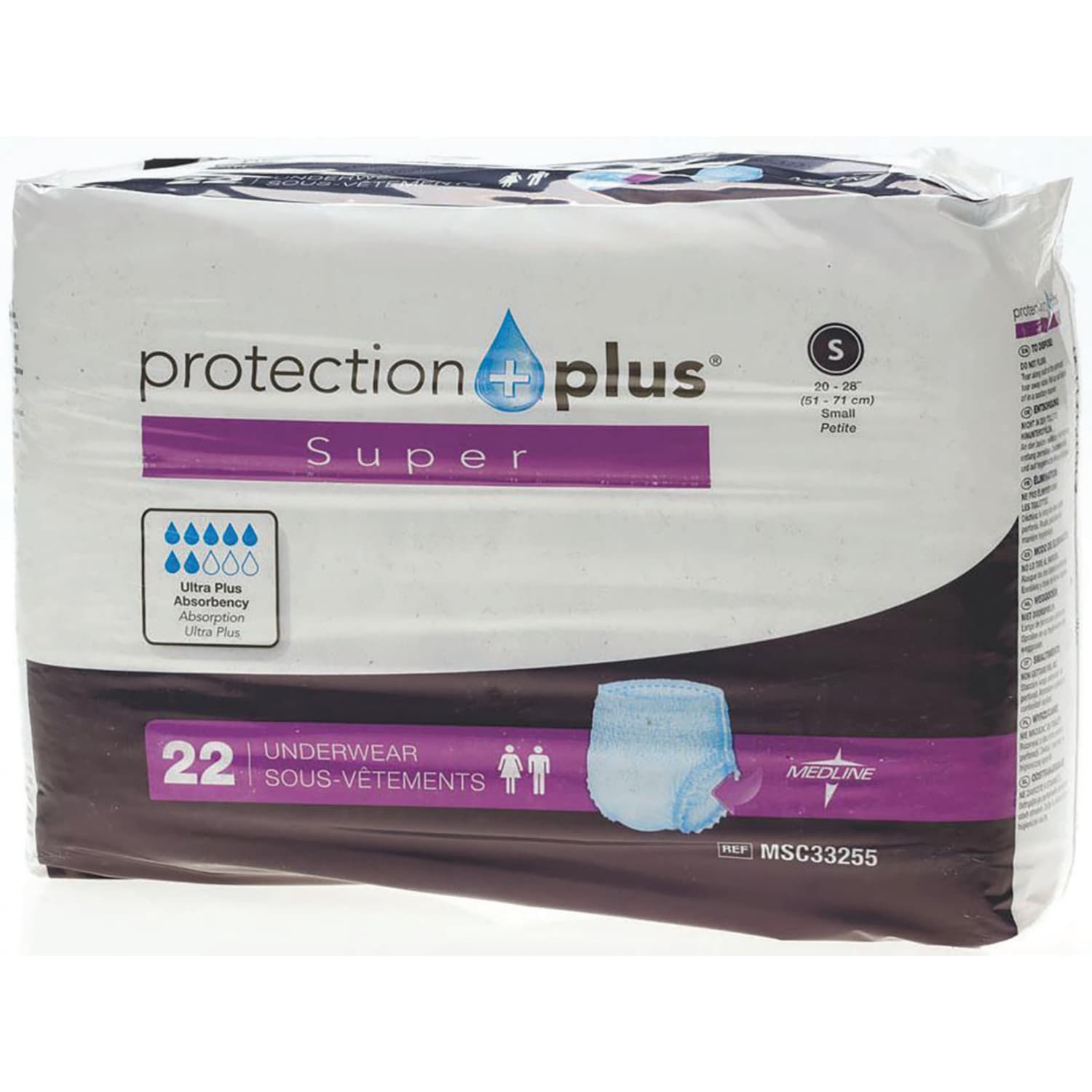 Protection Plus Super Protective Disposable Underwear, Small, 20 - 28in, White, 22 Per Bag, Case Of 4 Bags