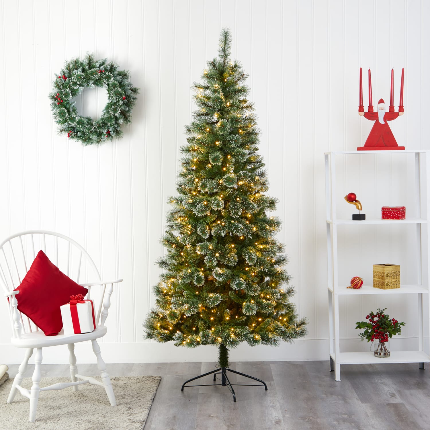 Nearly Natural Wisconsin Slim Snow Tip Pine Artificial Christmas Tree, 7'H - Image 6