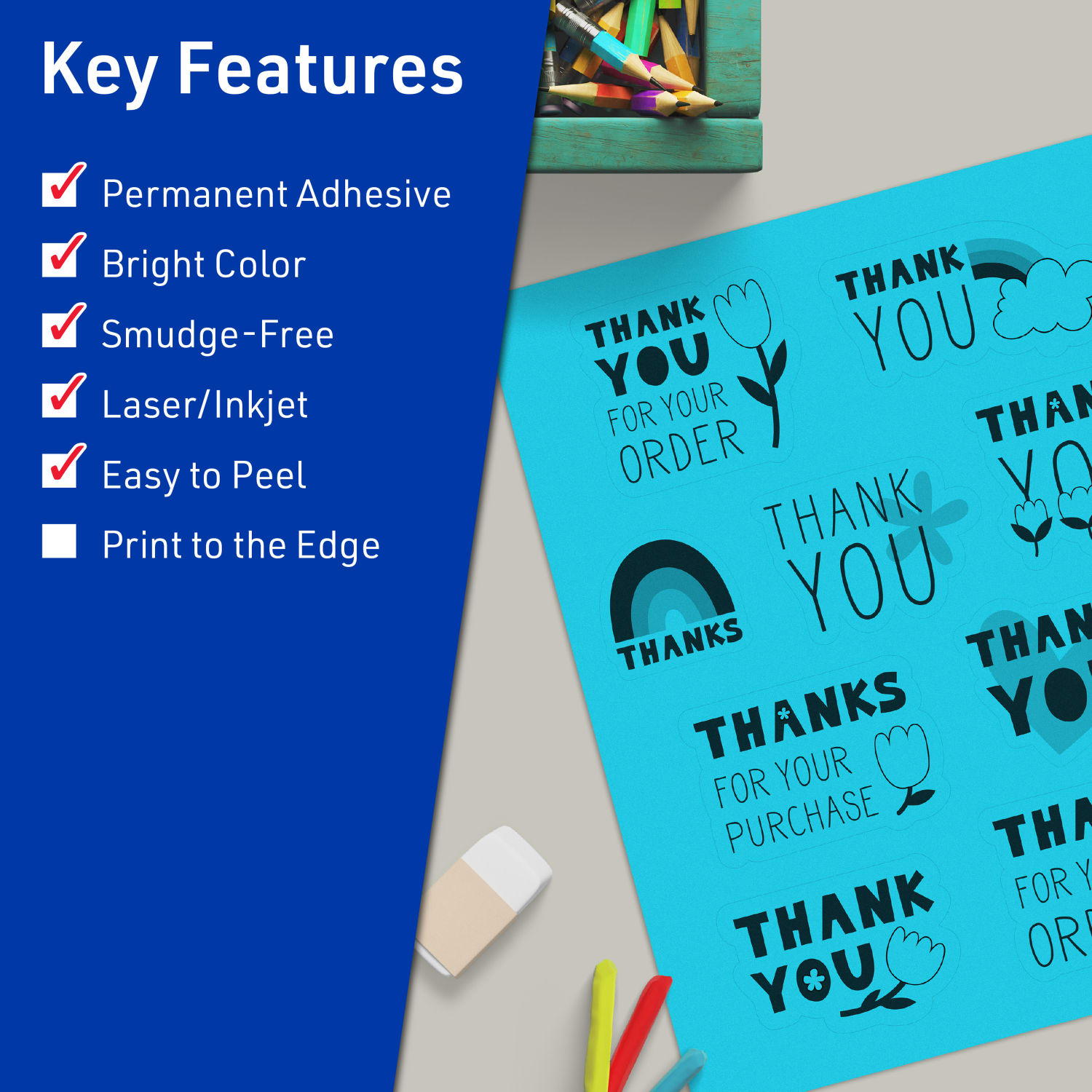 Avery Printable Sticker Paper, 94269-BBP80, Rectangle, 8-1/2in x 11in, Matte Bright Blue, Pack of 80 - Image 3