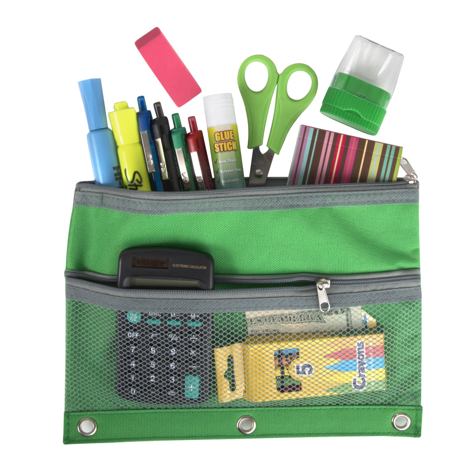 Trailmaker 3-Ring Binder Pencil Cases With Mesh Pockets, 7in x 9-13/16in, Assorted Colors, Pack Of 100 Cases - Image 3