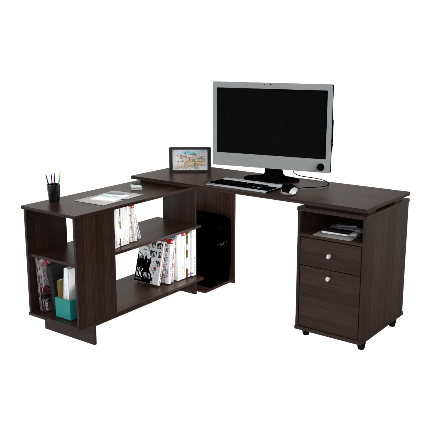 Inval America 54inW L-Shaped Corner Desk, Espresso - Image 4