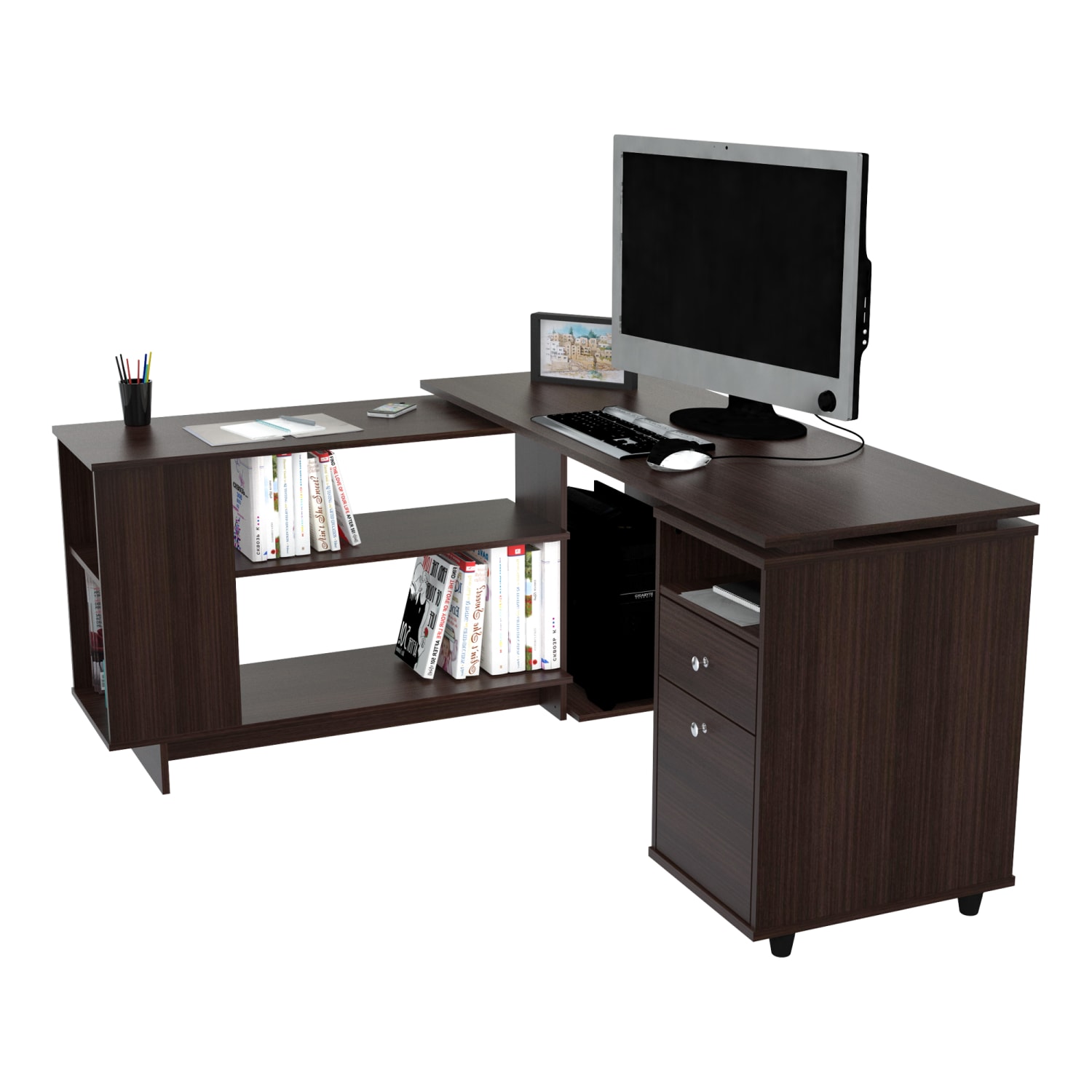 Inval America 54inW L-Shaped Corner Desk, Espresso - Image 6