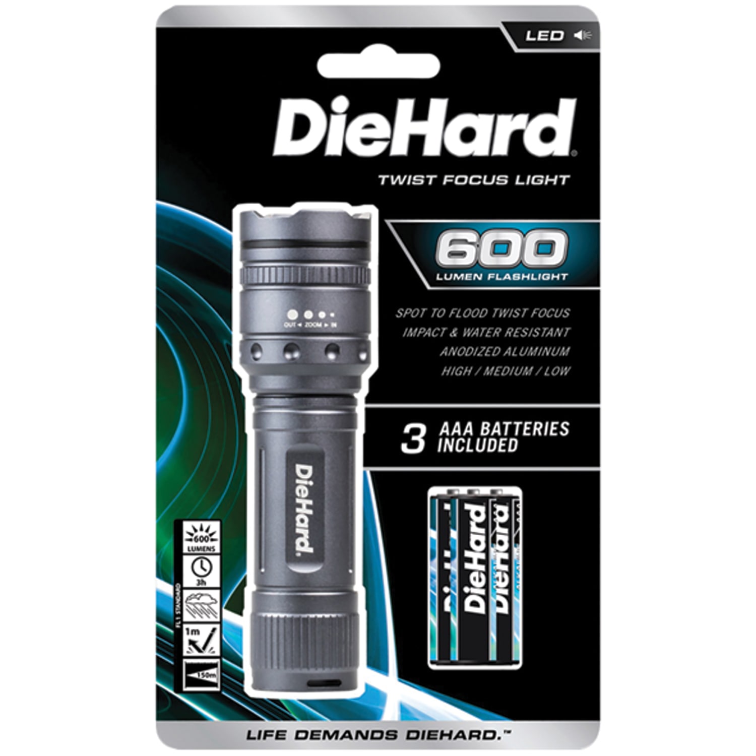 DieHard 600-Lumen Twist Focus Battery-Powered Flashlight, Black - Image 5