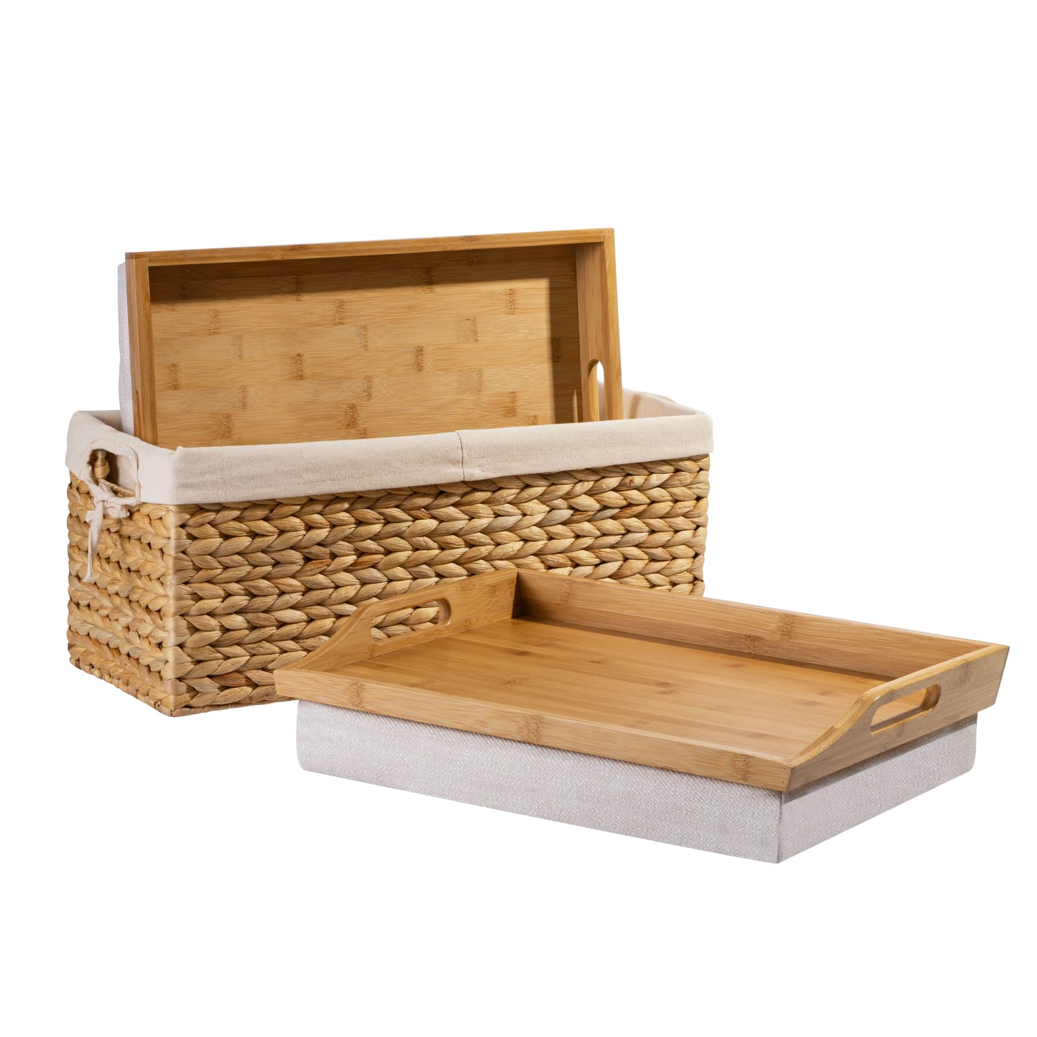 Rossie Home Lap Tray With Pillow Basket Set, 4-1/8inH x 17-1/2inW x 4-1/8inD, Natural Bamboo, Set Of 2 Lap Trays