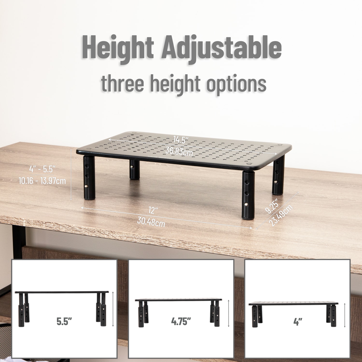 Mind Reader Metal Ventilated Monitor Stand with Adjustable Height, 5-1/2inH x 9-1/4inW x 14-1/2inD, Black - Image 4