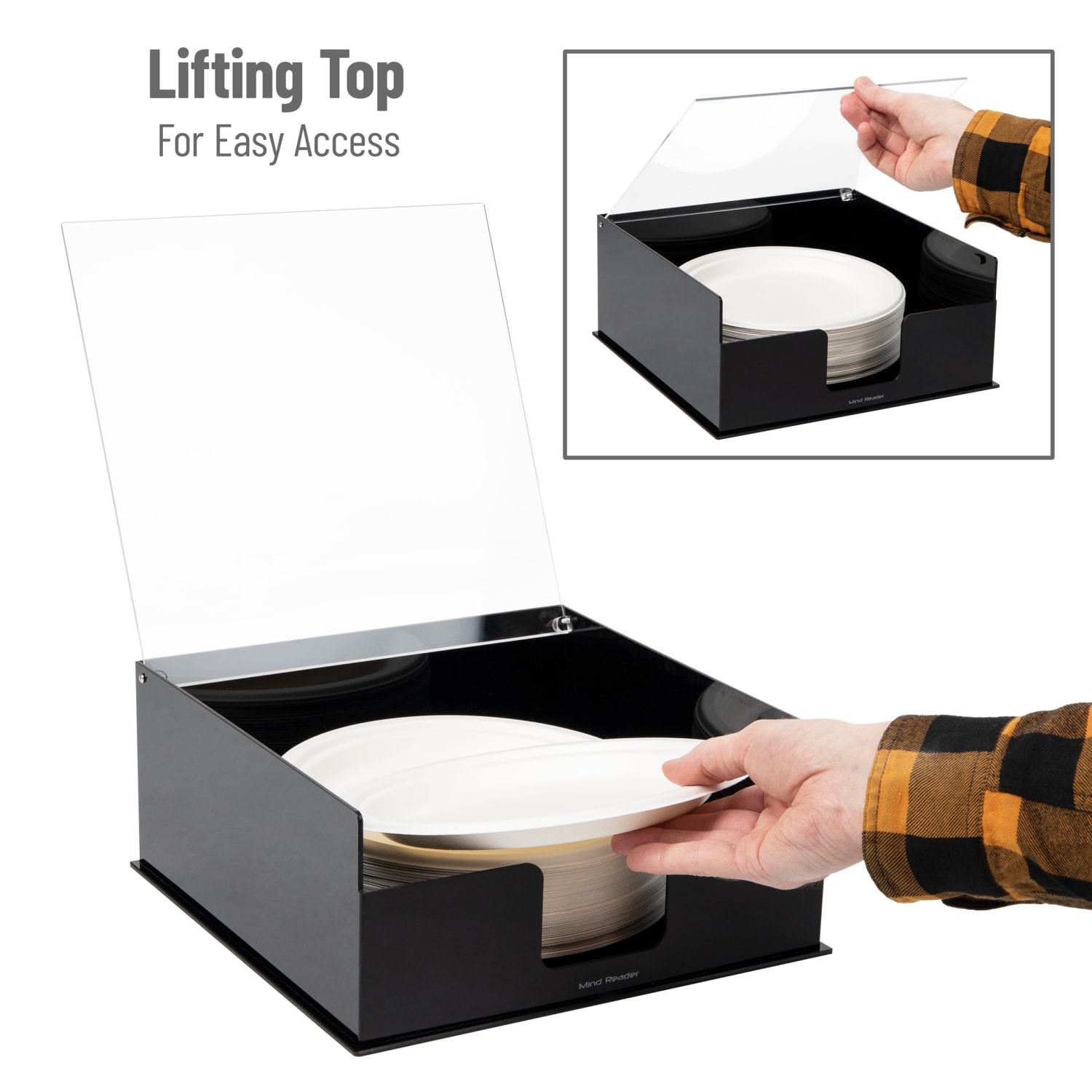 Mind Reader Covered Plate Dispenser, 5inH x 11inW x 11inL, Black - Image 5