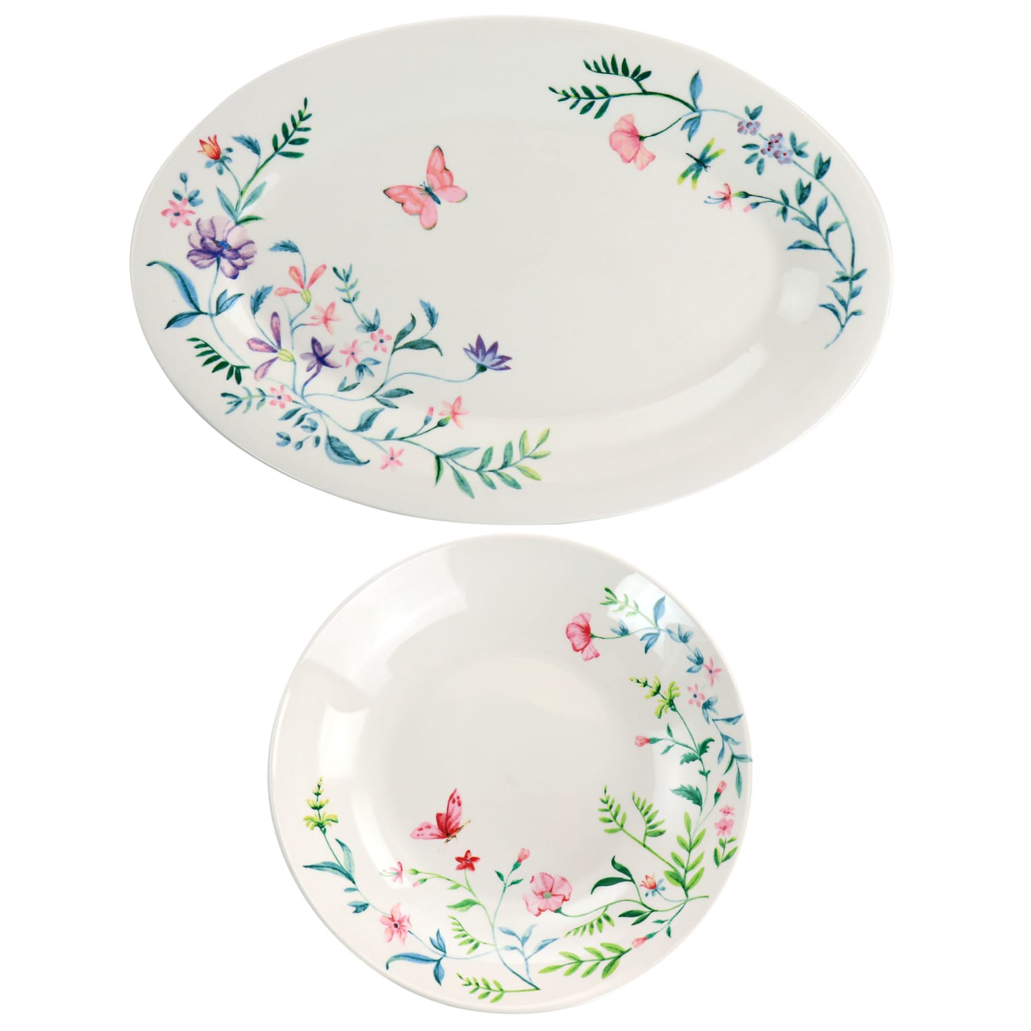 Gibson Home Butterfly Floral 2-Piece Platter And Dinner Bowl Set, White - Image 4