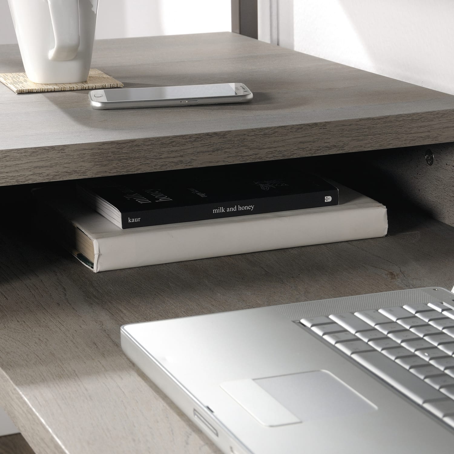 Sauder Manhattan Gate 61inW L-Shape Computer Desk With Wireless Charger, Mystic Oak - Image 6
