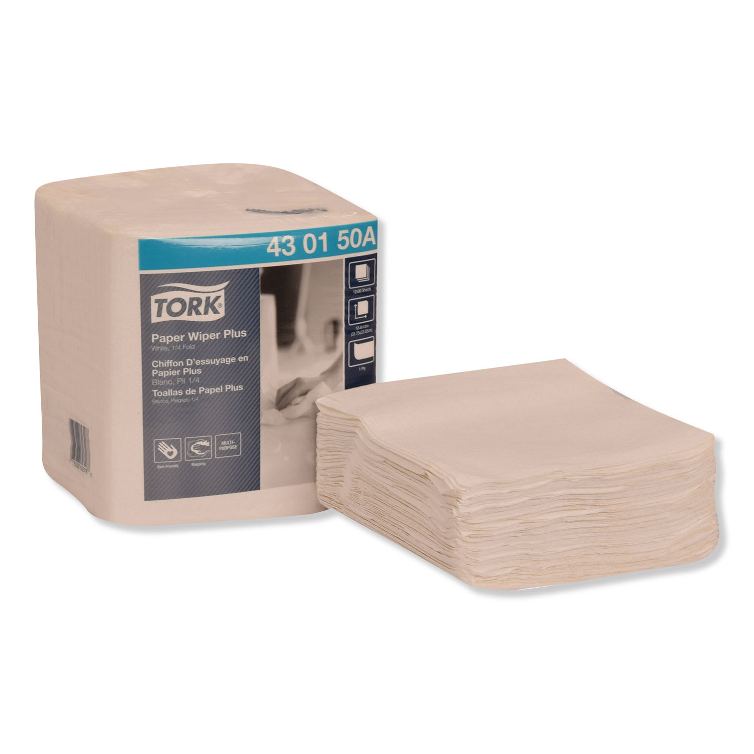 Tork Paper Wiper Plus, 12.5 x 13, White, 1/4 Fold, 90/Pack, 12 Packs/Carton - Image 6