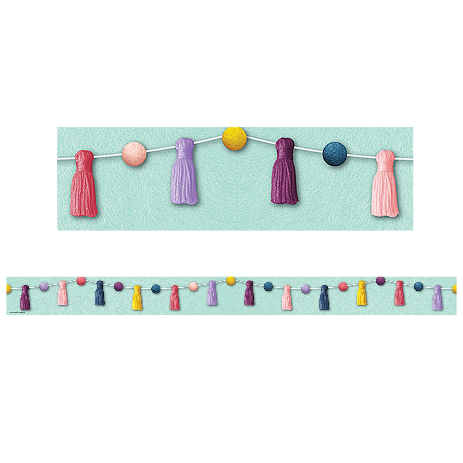 Teacher Created Resources Border Trim, Oh Happy Day Pom-Poms And Tassels, 35', Set Of 6 Packs - Image 3