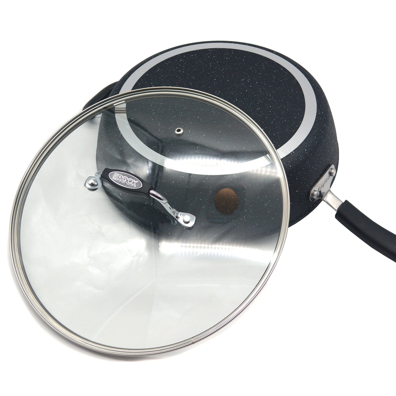 THE ROCK by Starfrit Aluminum Nonstick Deep Fry Pan with Lid & Bakelite Handle, 12-In., Black - Image 3