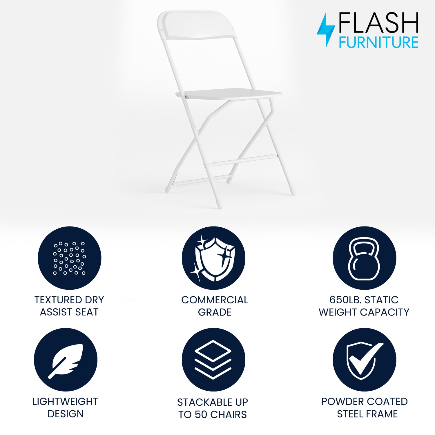 Flash Furniture HERCULES Series Premium Plastic Folding Chair, White - Image 3
