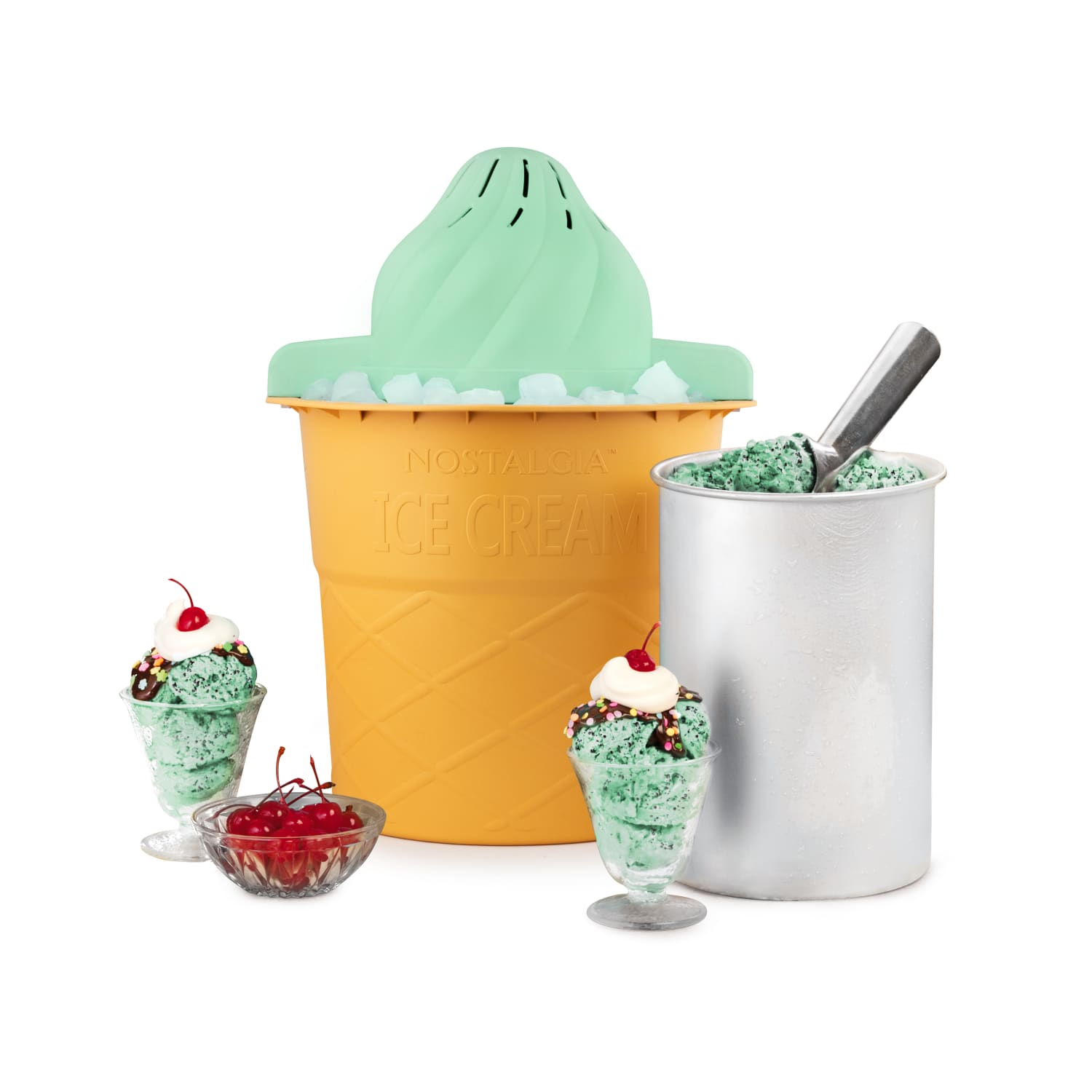 Nostalgia 4-Quart Swirl Cone Ice Cream Maker, Mint Green - Image 3