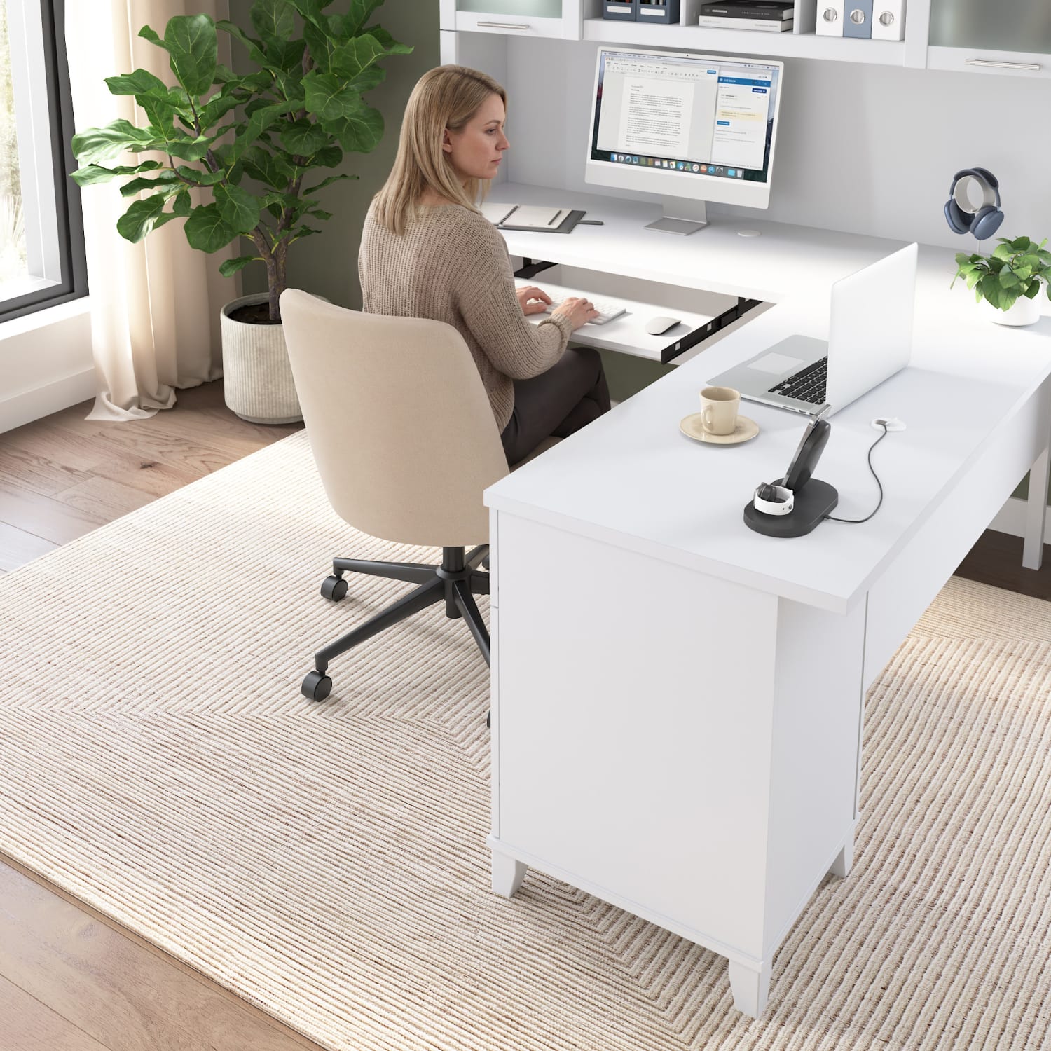 Bush Furniture Somerset 72inW L-Shaped Desk With Hutch, White, Standard Delivery - Image 4