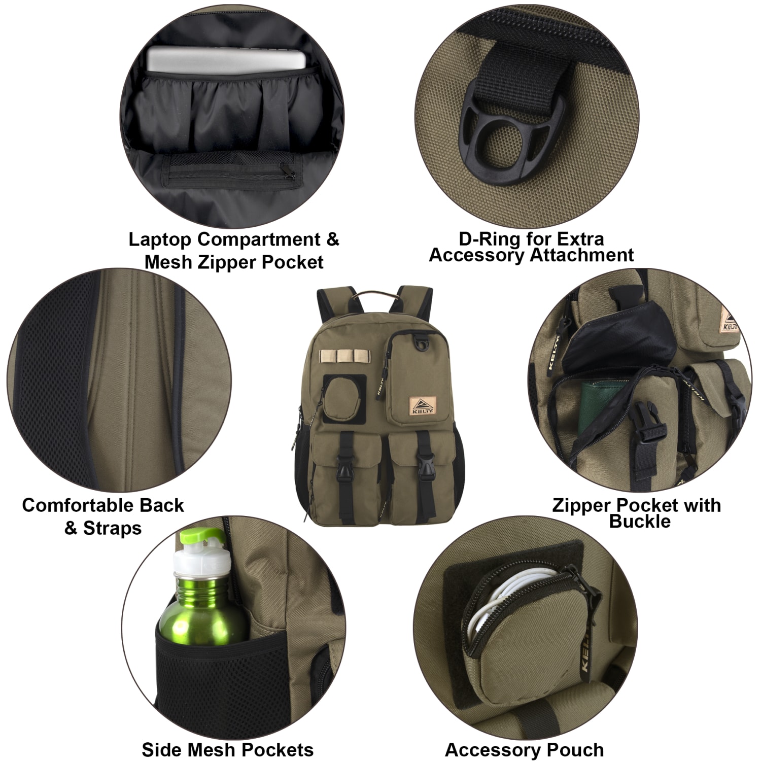 Kelty 4371 Multi-Pocket Backpack With 17in Laptop Sleeve, Green, Total Qty 1 - Image 3