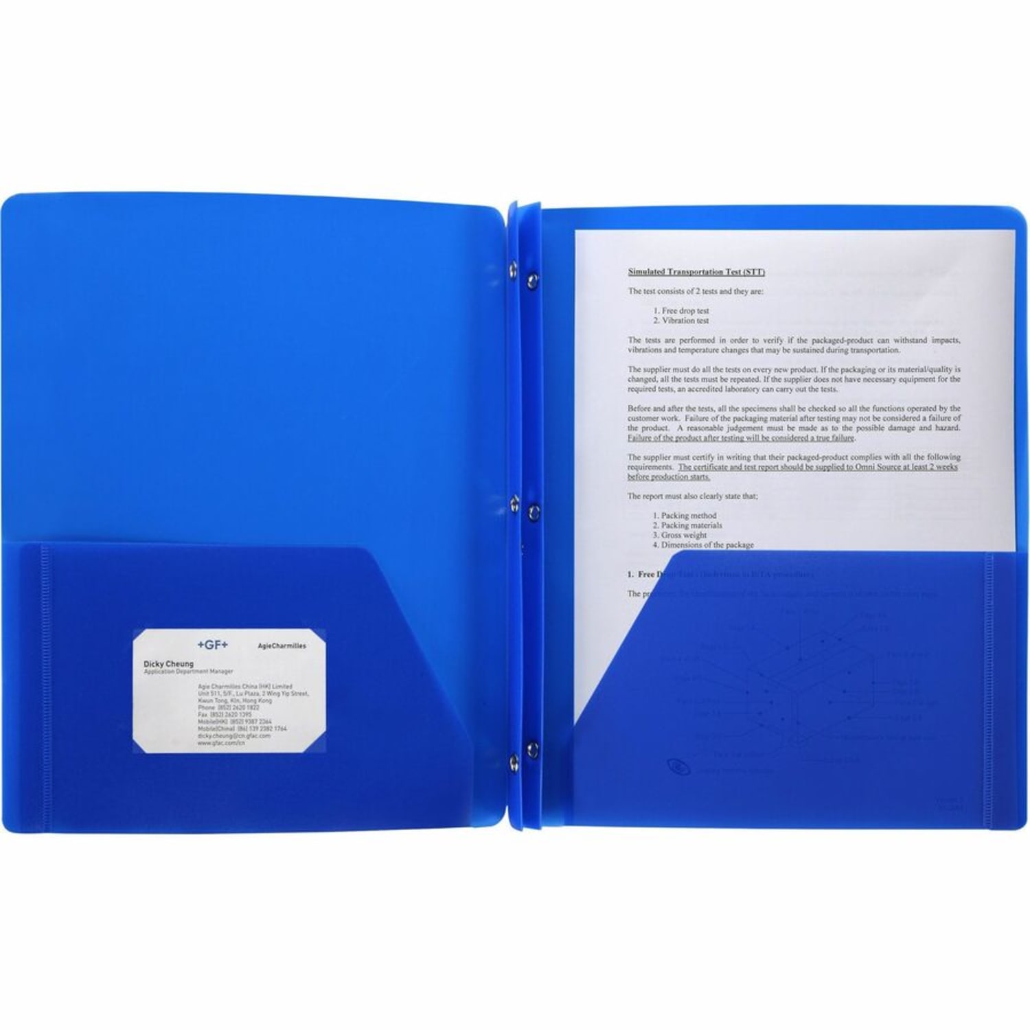 Business Source 3-Hole Punched Poly Portfolio, Letter Size, 8-1/2in x 11in, Blue - Image 3