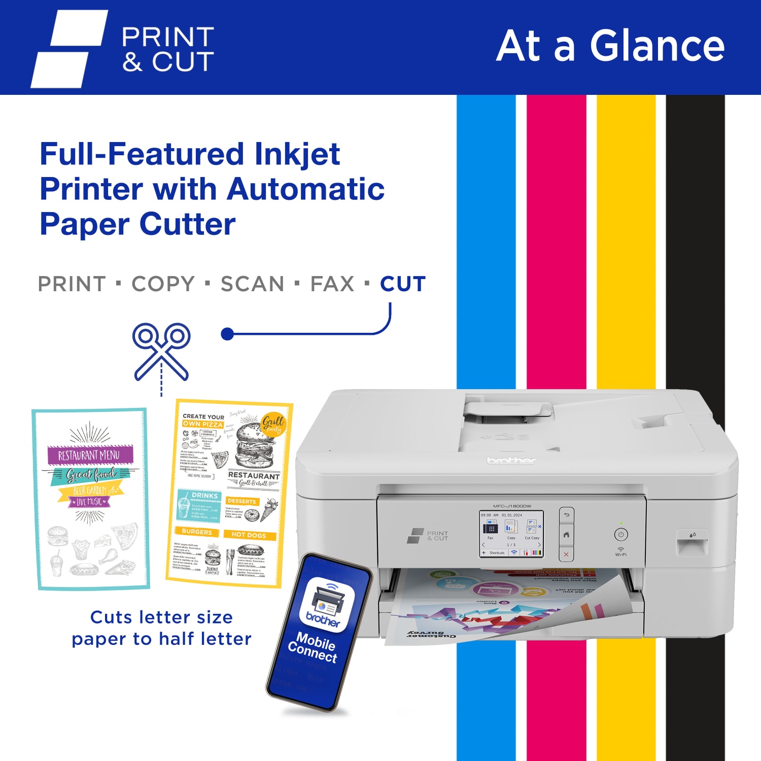 Brother Print & Cut MFC-J1800DW Wireless Inkjet Color All-in-One Printer With Automatic Paper Cutter And Refresh EZ Print Eligibility - Image 6