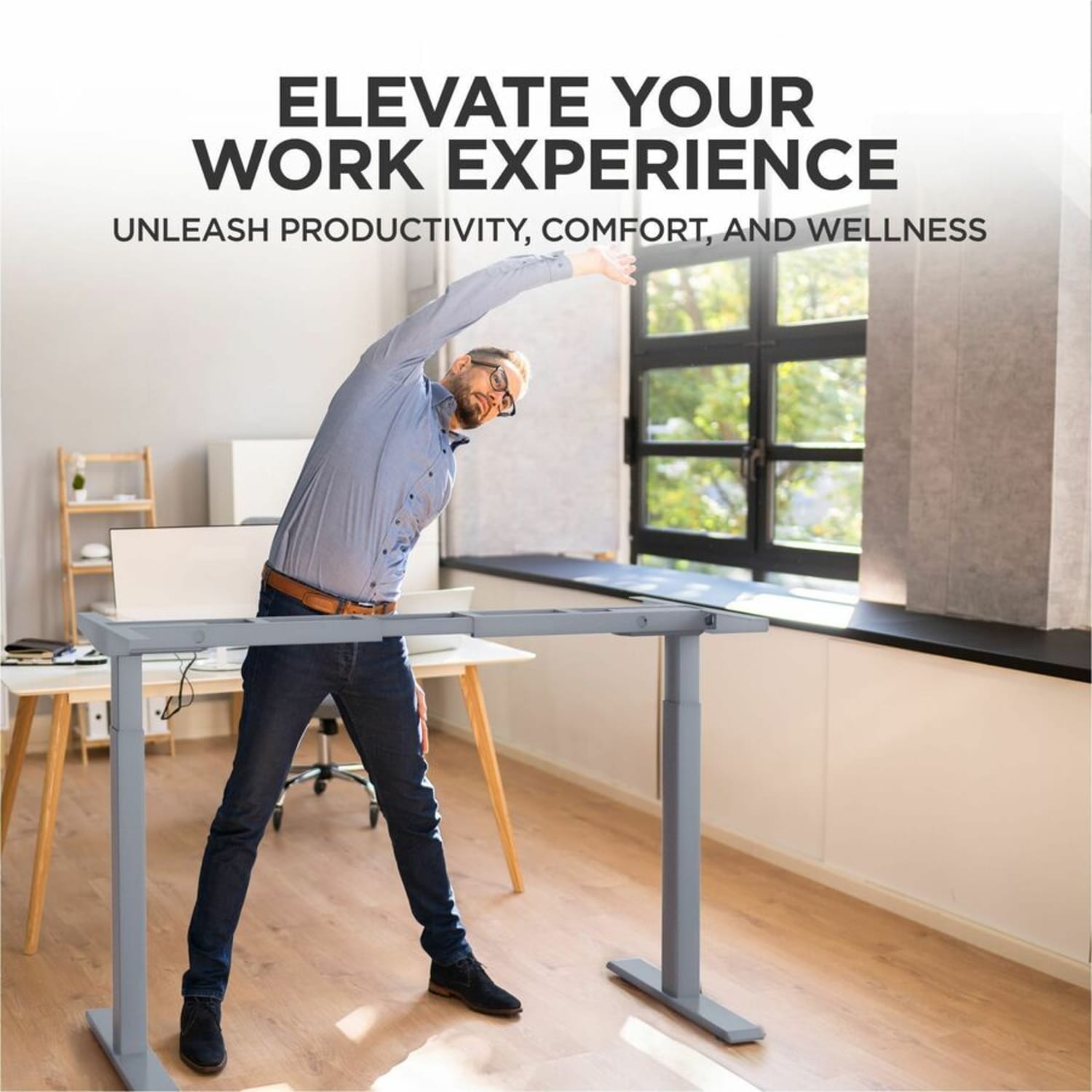 Rise Up Dual Motor Electric Standing Desk Frame with Memory Adjustable Height 26-51.6in Gray - Image 4
