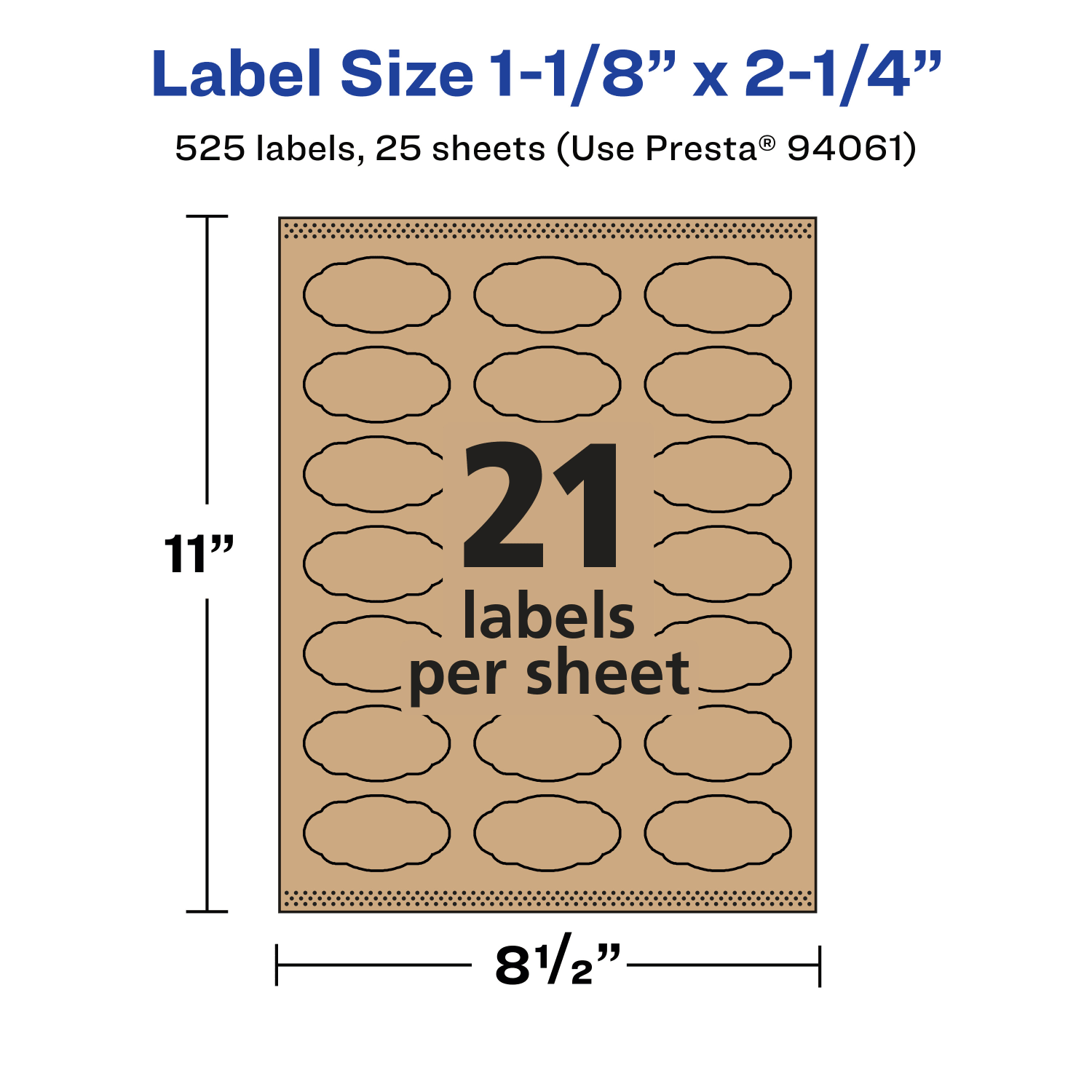 Avery Kraft Permanent Labels With Sure Feed, 94061-KMP25, Oval Scalloped, 1-1/8in x 2-1/4in, Brown, Pack Of 525 - Image 6