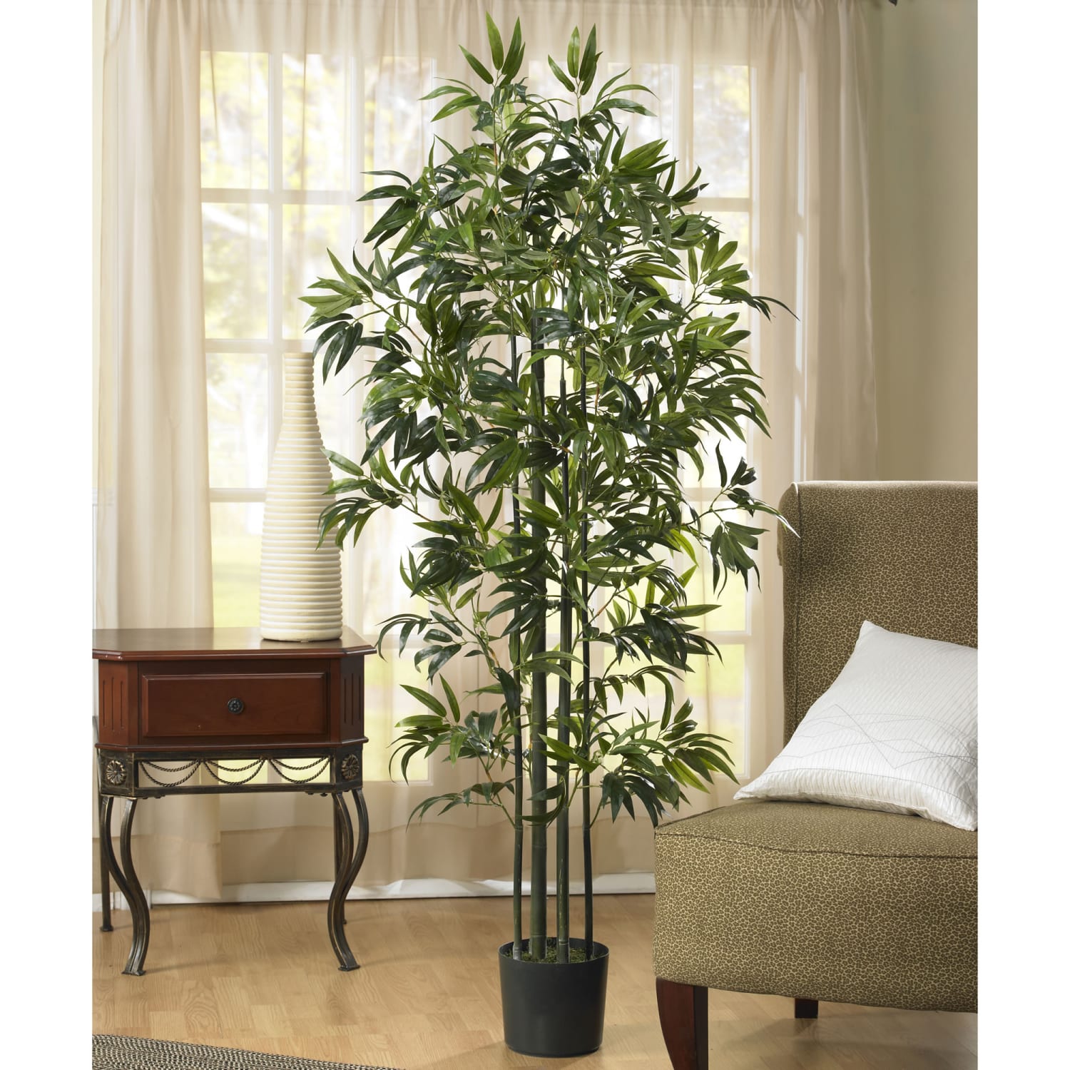 Nearly Natural 6ftH Silk Bamboo Tree With Pot, Green - Image 3
