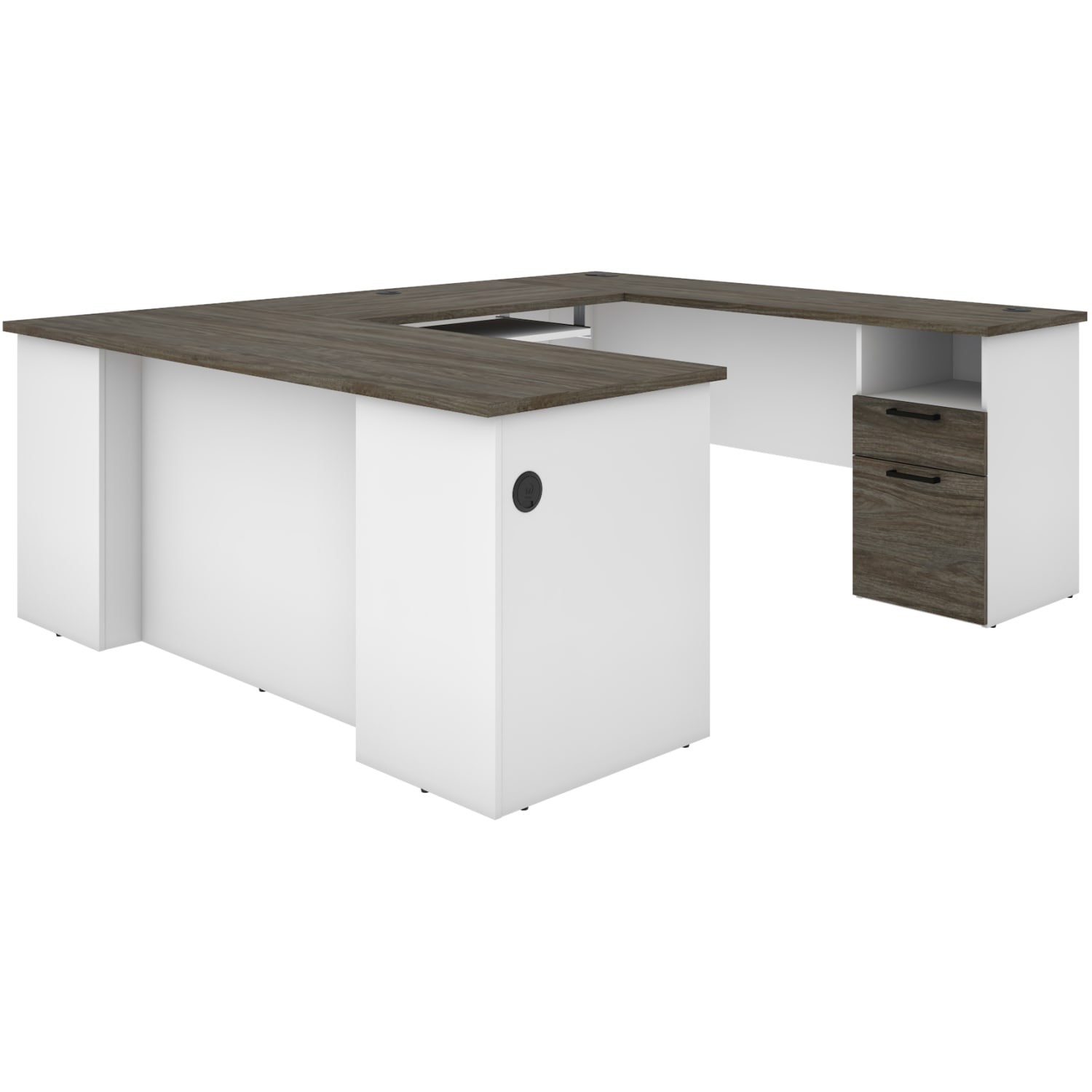 Bestar Norma 71inW U- Or L-Shaped Corner Desk, Walnut Gray/White