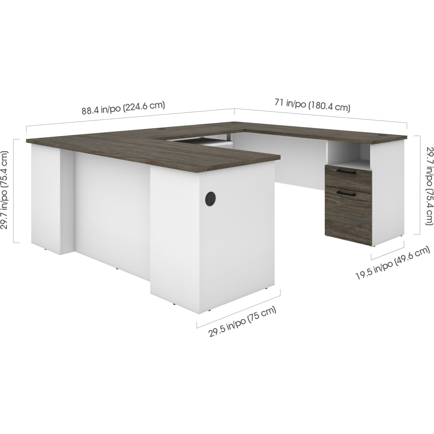 Bestar Norma 71inW U- Or L-Shaped Corner Desk, Walnut Gray/White - Image 6