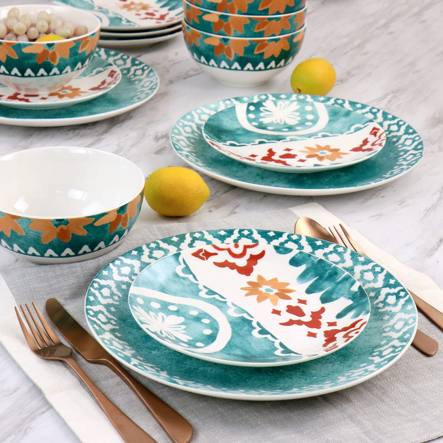 Spice By Tia Mowry Savory Saffron 18-Piece Fine Ceramic Dinnerware Set, Teal - Image 6